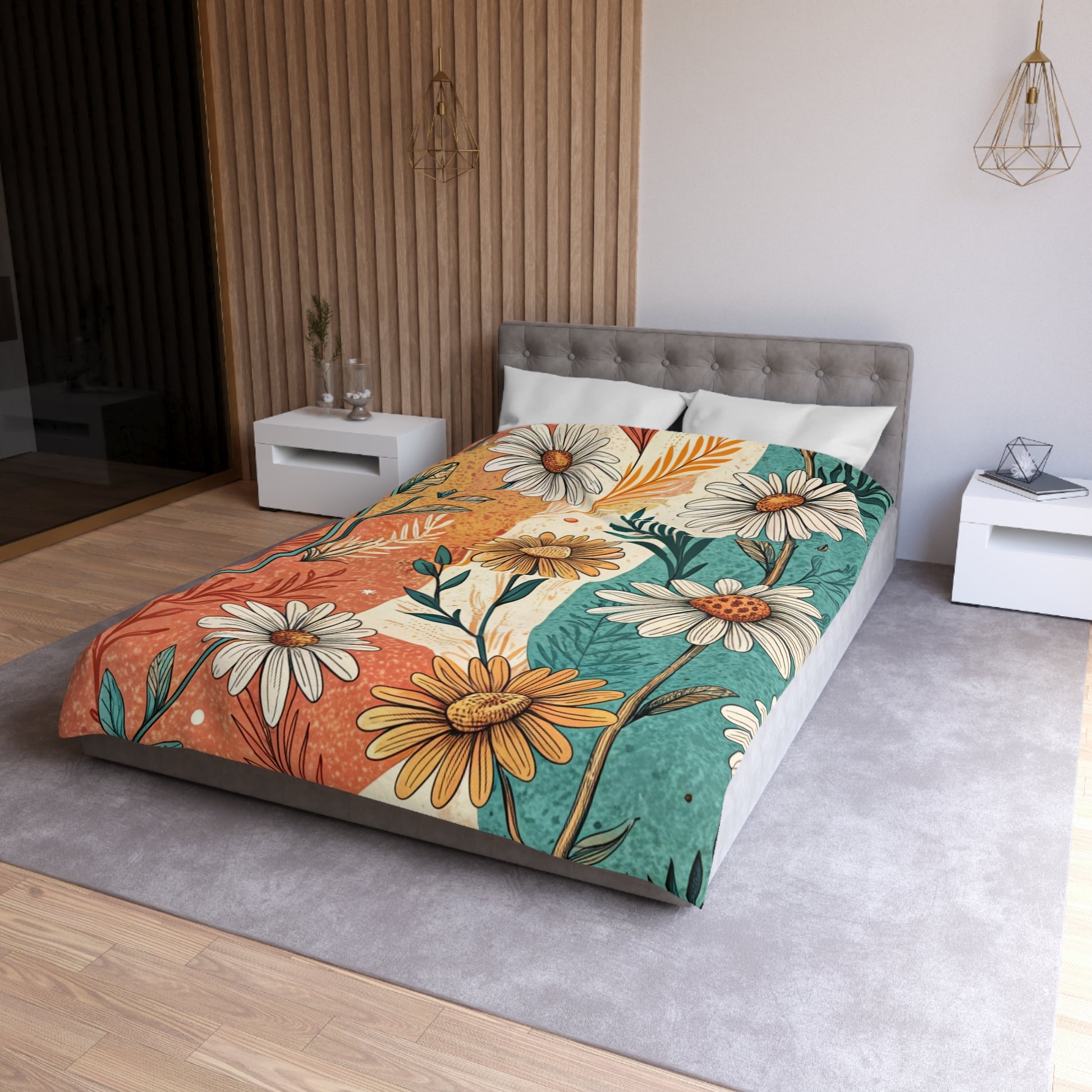 Retro Daisy Dream Microfiber Duvet Cover, Artsulli - Art is Long, Life is Short, Home Decor, , , , , , , 