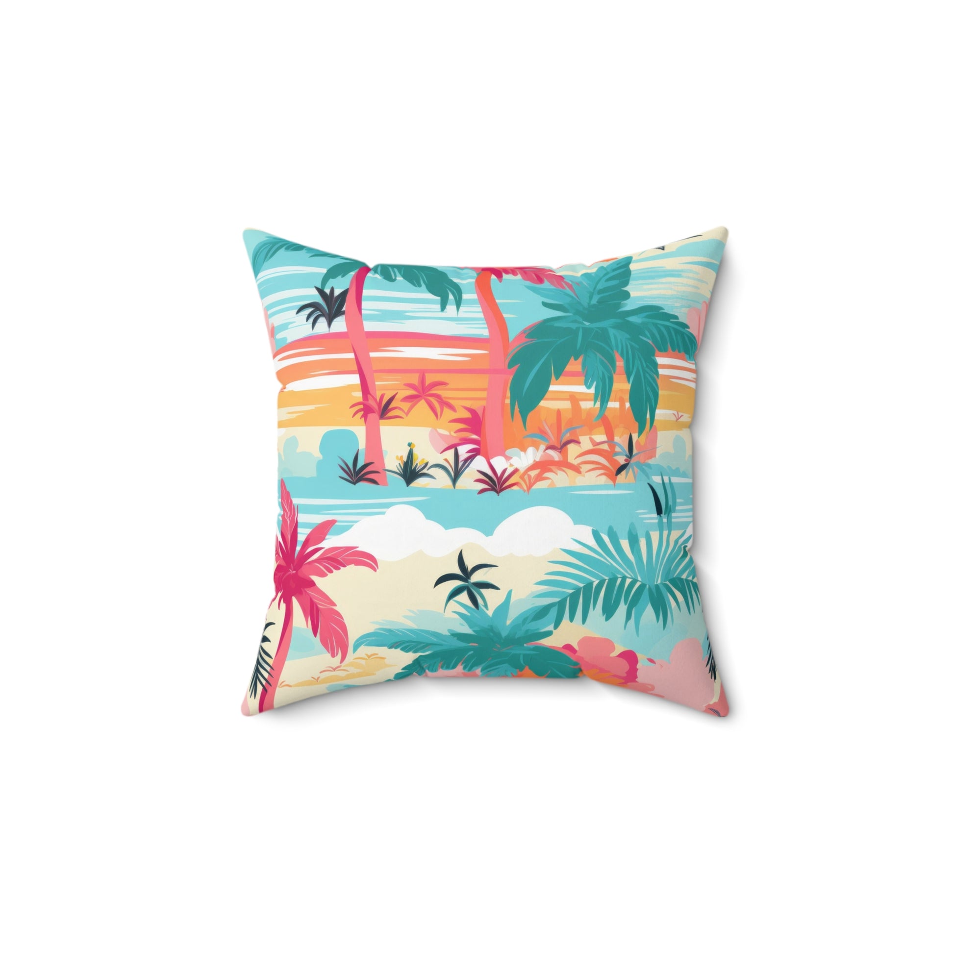 Tropical Palm Beach Paradise Multi-Color Spun Polyester Square Pillow, Artsulli - Art is Long, Life is Short, Home Decor, , , , , , , 