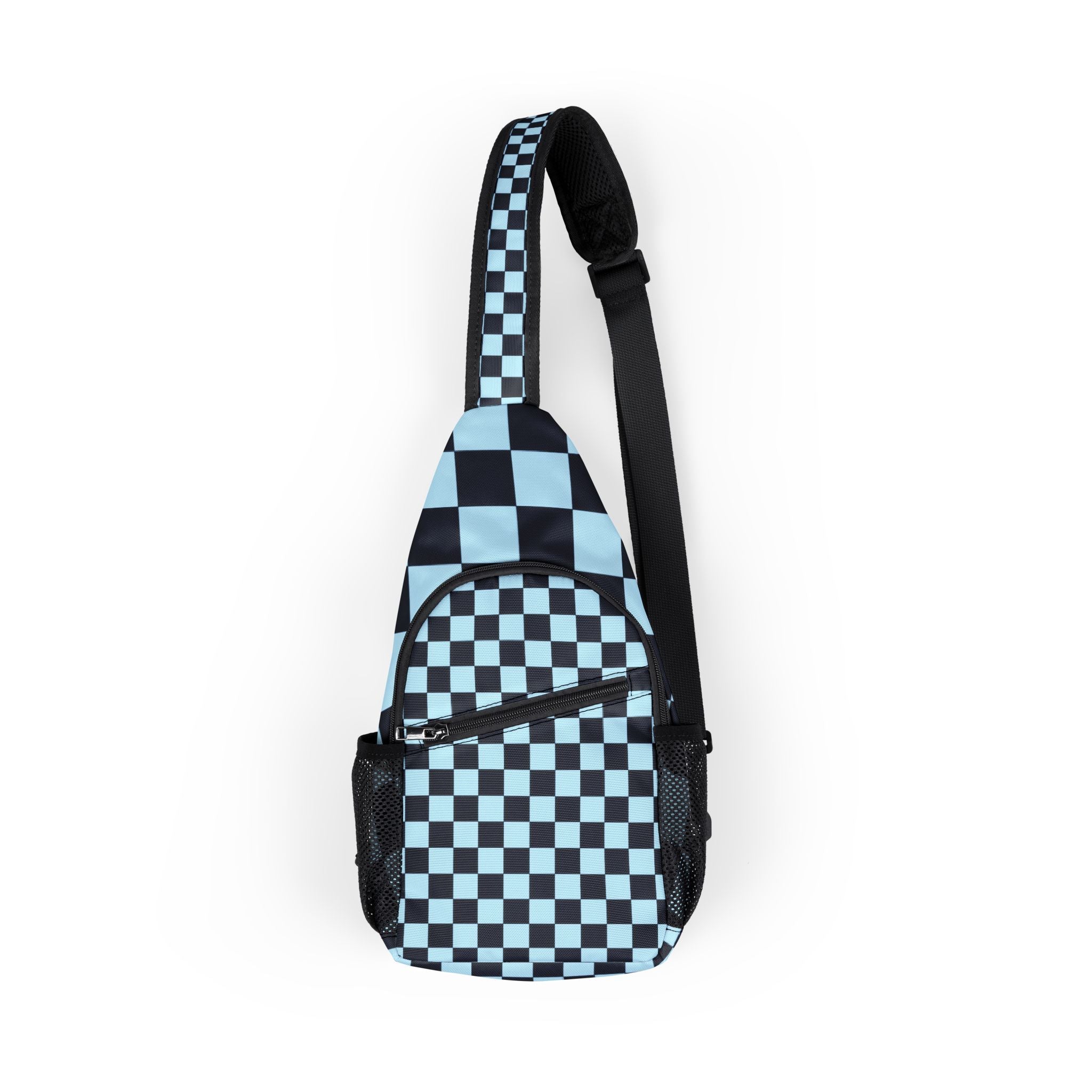 Checkerboard Black and Blue Chest Bag (AOP), Artsulli - Art is Long, Life is Short, Bags, Size, One size, , , , , 32143869433741612311