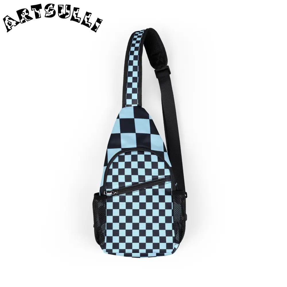 JAKKOUTTHEBXX Checkerboard Black and Blue Chest Bag (AOP)