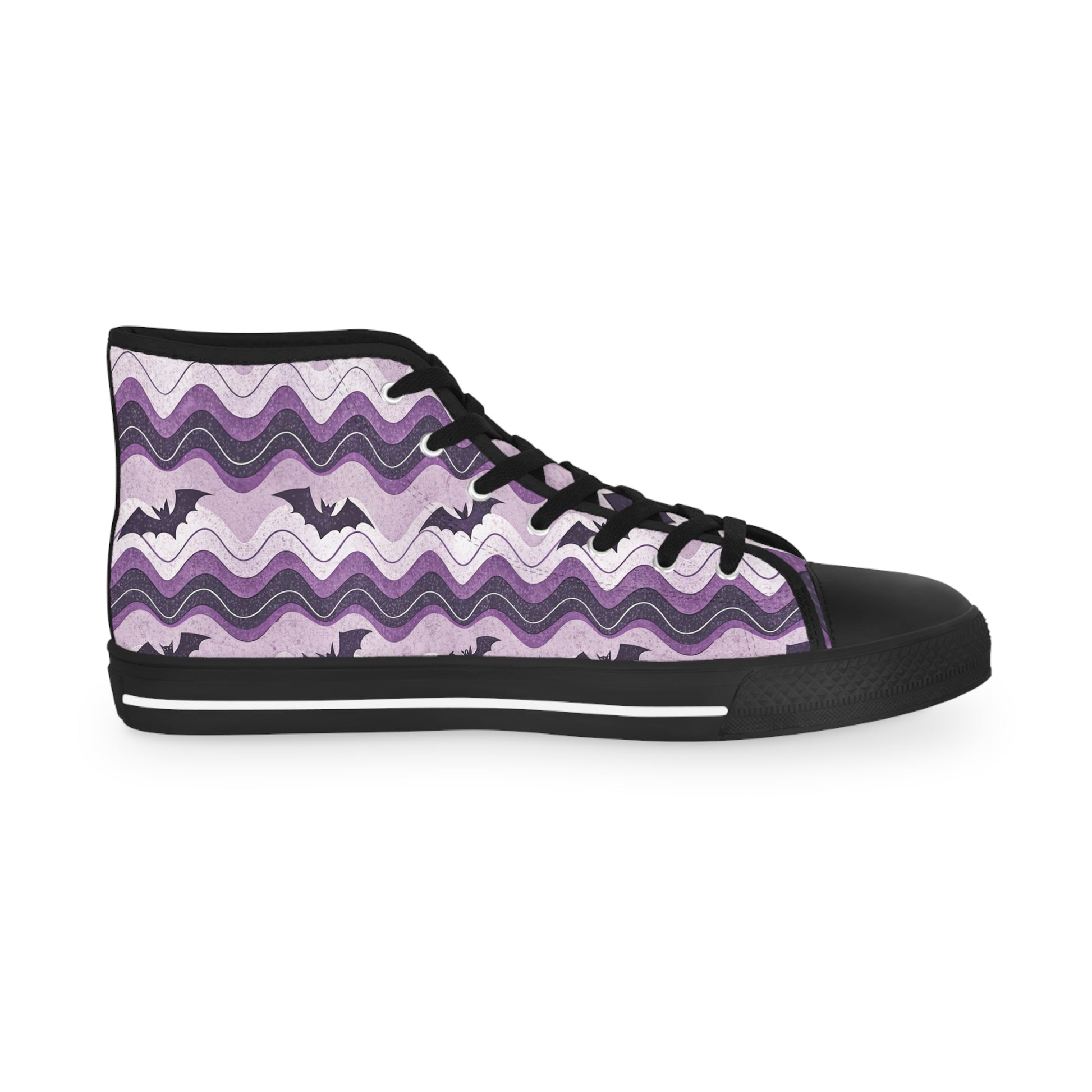Bat Wave Purple Men's High Top Sneakers, Artsulli - Art is Long, Life is Short, Shoes, , , , , , , 