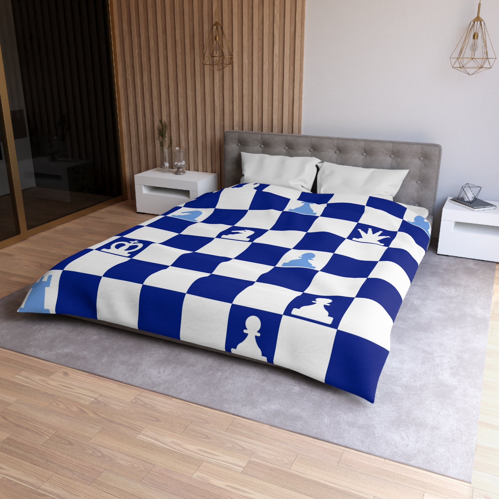 Chessboard Navy Blue Microfiber Duvet Cover, Artsulli - Art is Long, Life is Short, Home Decor, , , , , , , 