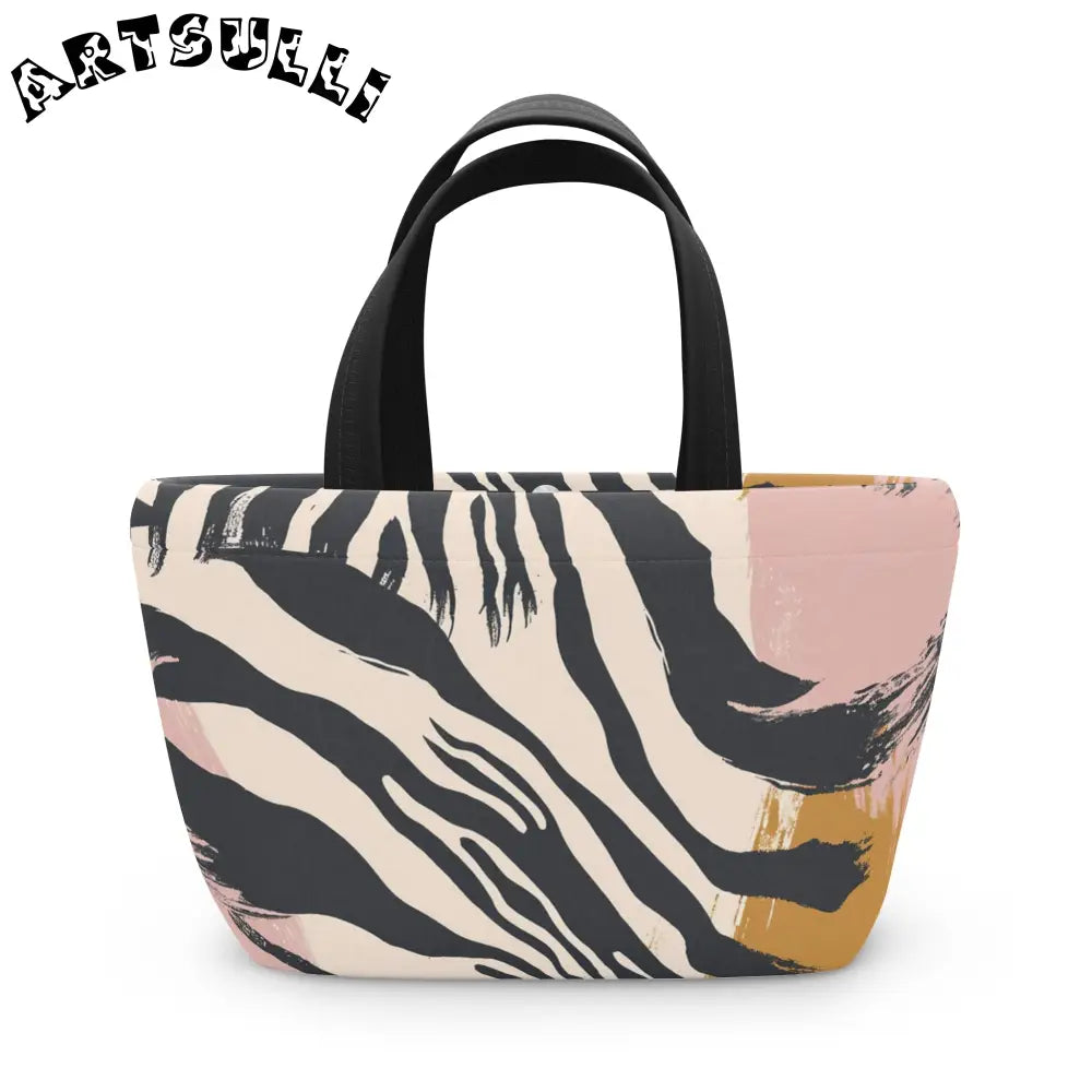 JAKKOUTTHEBXX Zebra Print Lunch Bag Tote with Pink and Yellow