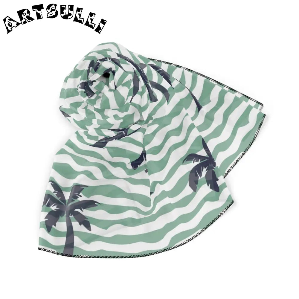 JAKKOUTTHEBXX Wavy Stripes and Palm Trees Poly Scarf JAKKOUTTHEBXX