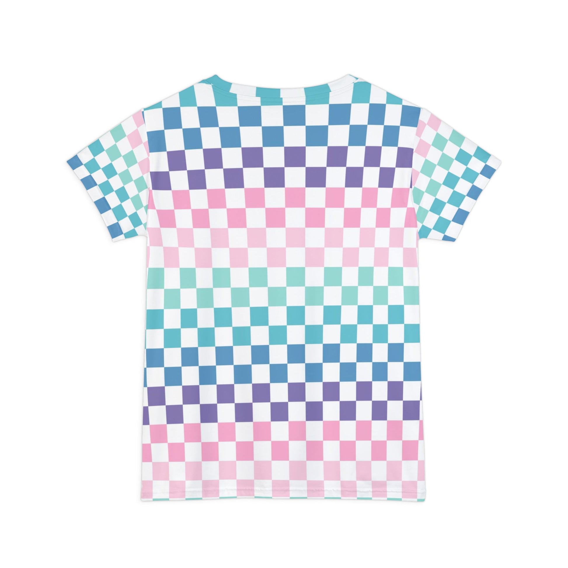 Vaporwave Rainbow  Checkerboard Multi-Color Women's Short Sleeve Shirt (AOP), Artsulli - Art is Long, Life is Short, All Over Prints, , , , , , , 