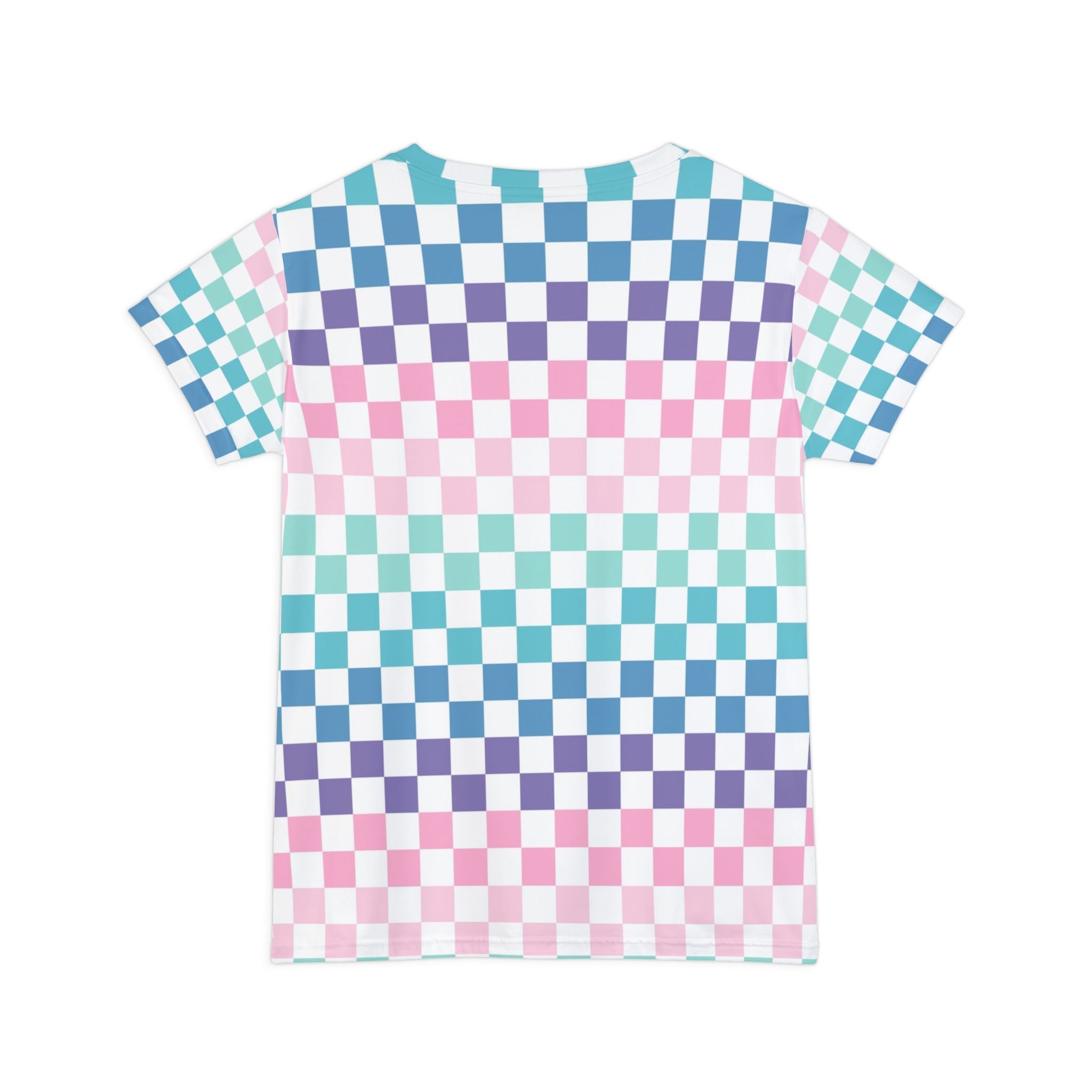 Vaporwave Rainbow  Checkerboard Multi-Color Women's Short Sleeve Shirt (AOP), Artsulli - Art is Long, Life is Short, All Over Prints, , , , , , , 
