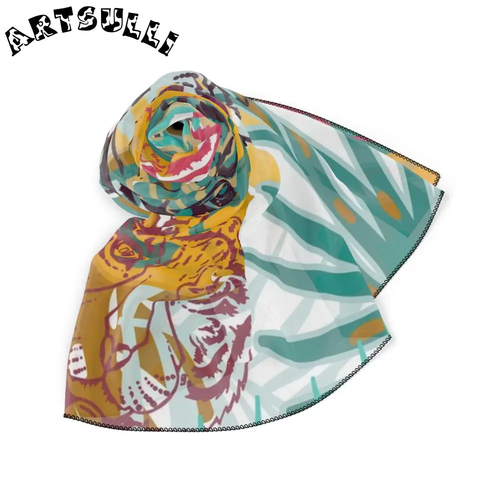 JAKKOUTTHEBXX Tropical Jungle Tigers Brown and Green Poly Scarf