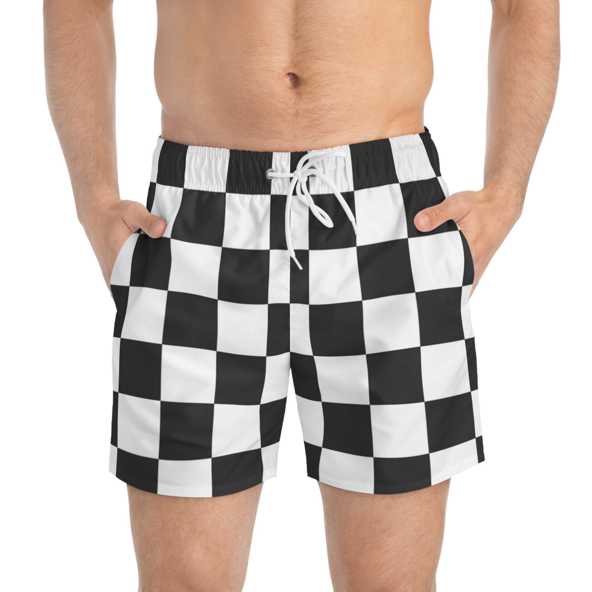 Checkerboard White and Black Swim Trunks (AOP), Artsulli - Art is Long, Life is Short, All Over Prints, , , , , , , 