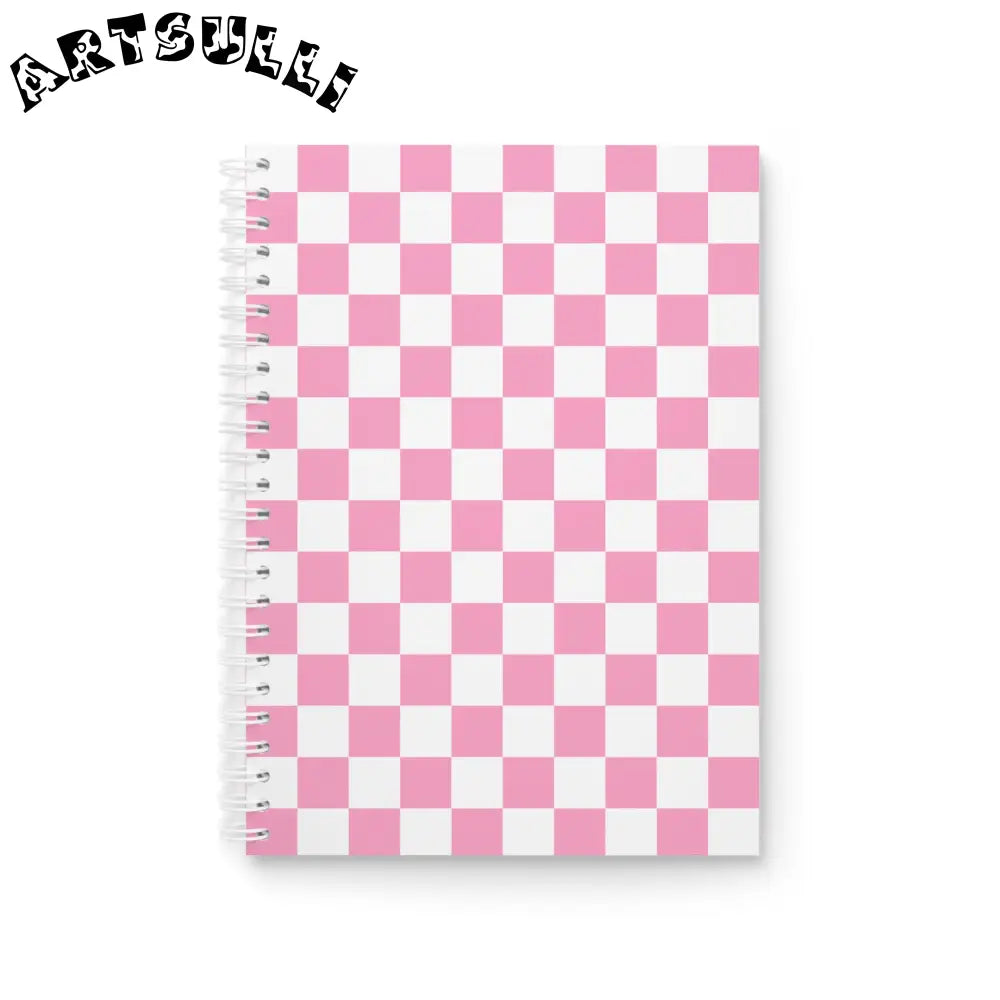 JAKKOUTTHEBXX Checkerboard Hot Pink and White Spiral Notebook
