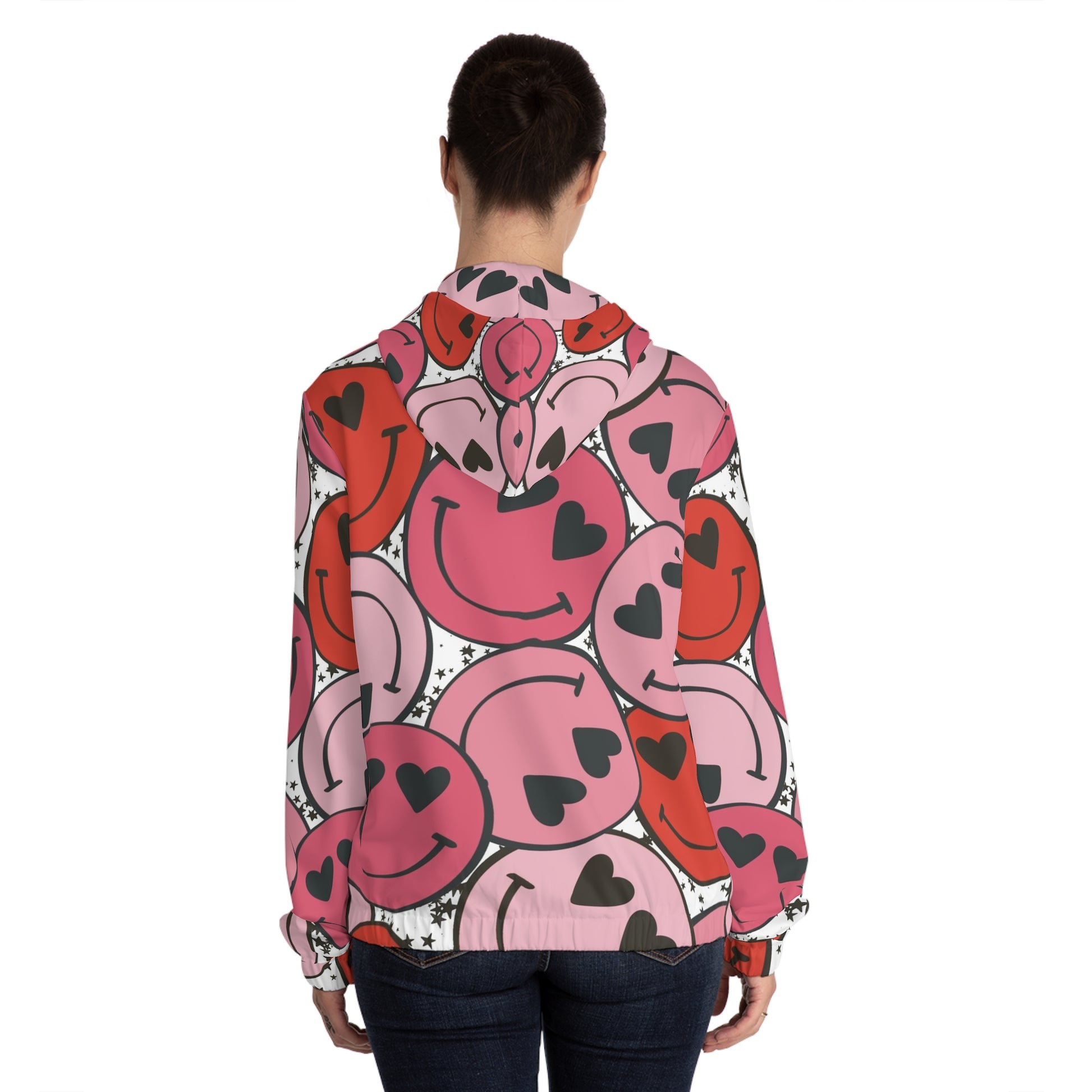 Smiley Face x Heart Eyes Pink and Red Women’s Full-Zip Hoodie (AOP), Artsulli - Art is Long, Life is Short, All Over Prints, , , , , , , 