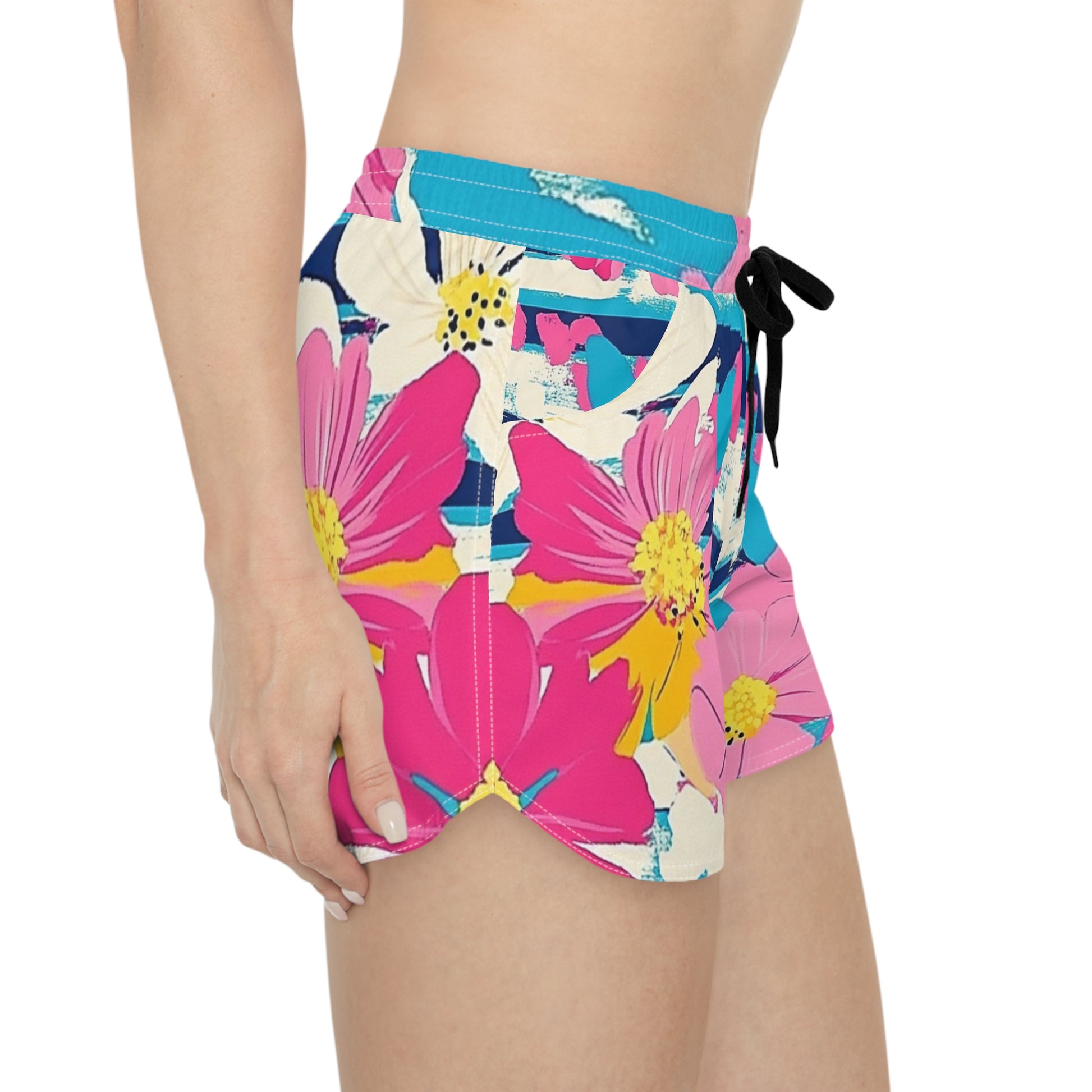 Dayglo Floral Stripes Multi-Color Women's Casual Shorts (AOP), Artsulli - Art is Long, Life is Short, All Over Prints, , , , , , , 