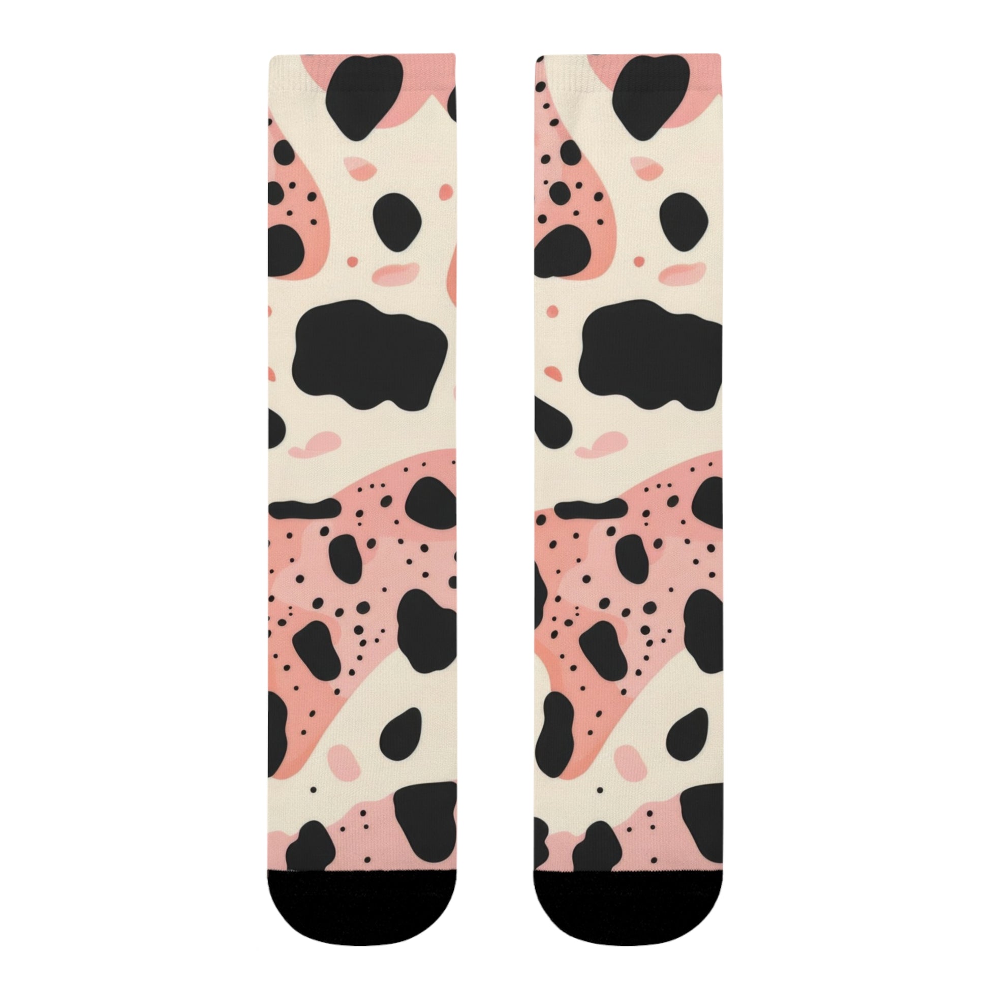 Organic Cow Print Cream and Pink Sublimation Crew Socks (EU), Artsulli - Art is Long, Life is Short, All Over Prints, , , , , , , 