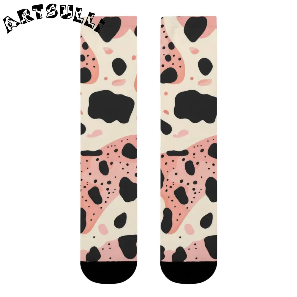 JAKKOUTTHEBXX Pink Cow Print Sublimation Crew Socks 2025