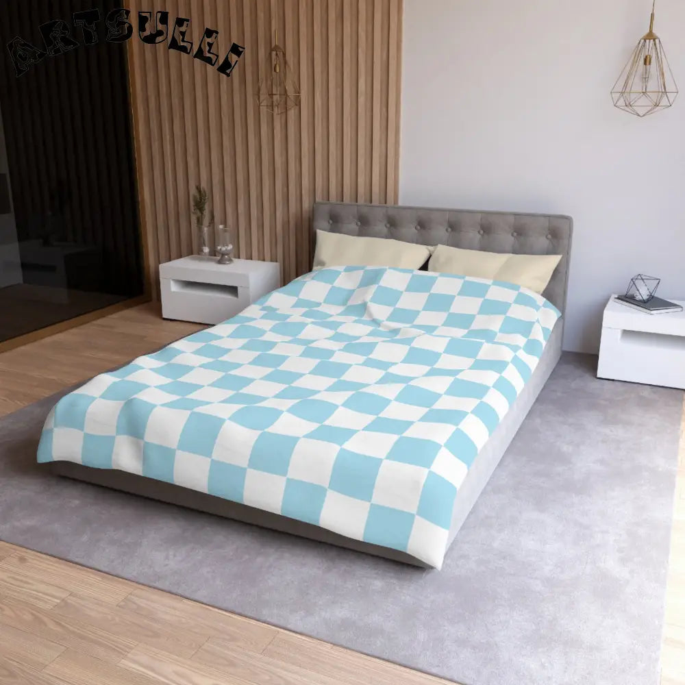 JAKKOUTTHEBXX Checkerboard Sky Blue Microfiber Duvet Cover