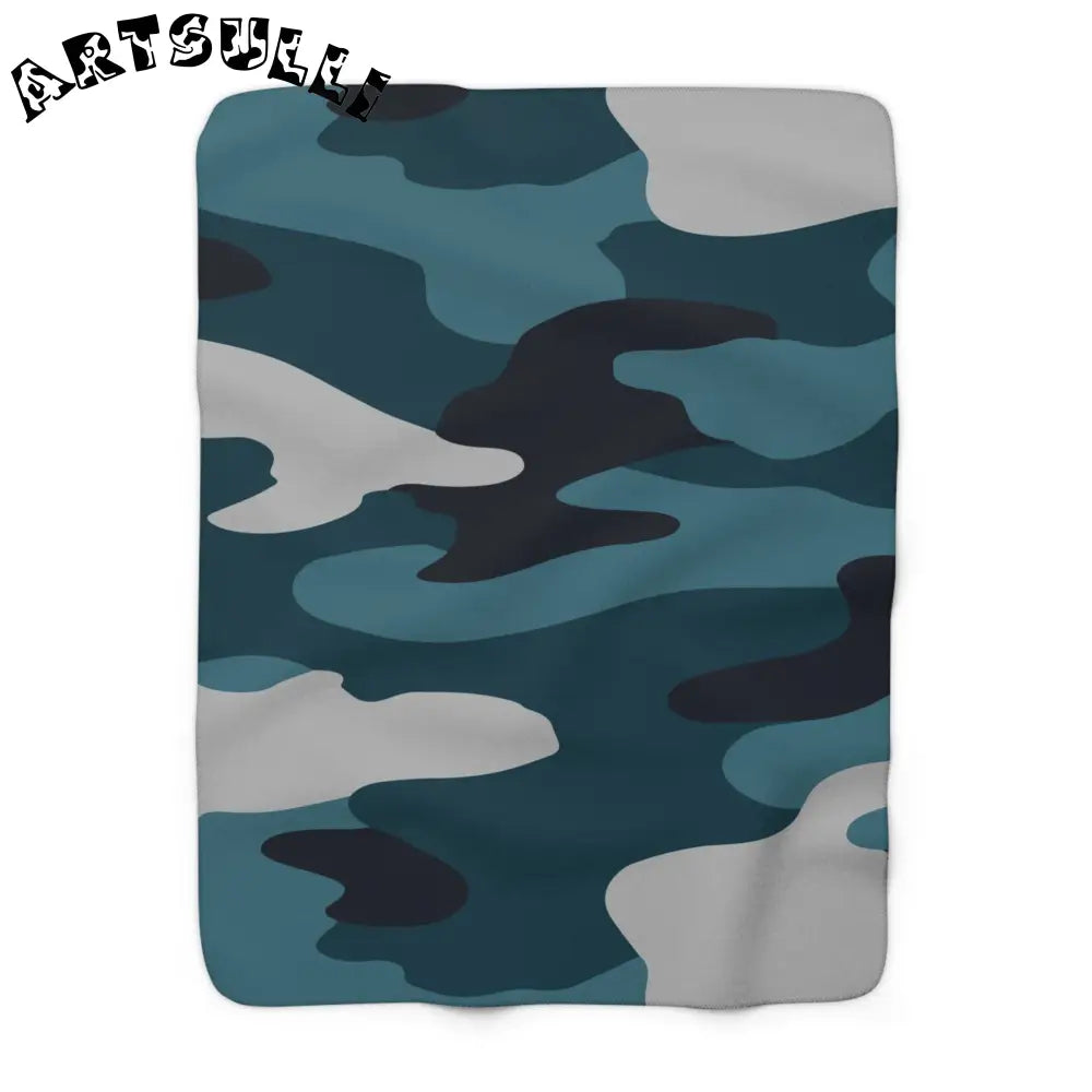 JAKKOUTTHEBXX Blue Camouflage Sherpa Fleece Blanket JAKKOUTTHEBXX