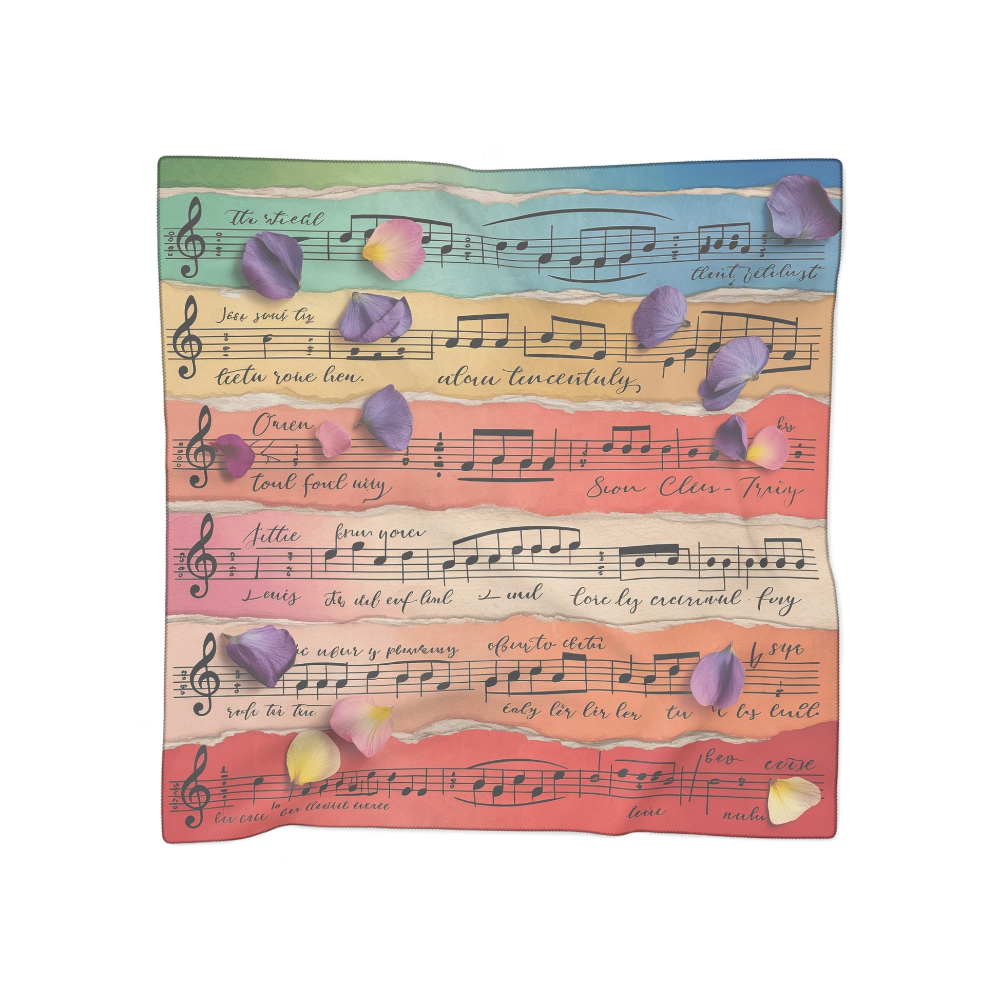 Torn Type Beat Sheet Music Multi-Color Poly Scarf, Artsulli - Art is Long, Life is Short, Accessories, Color, Poly chiffon, Size, 50" × 50", , , 89732341112248882296