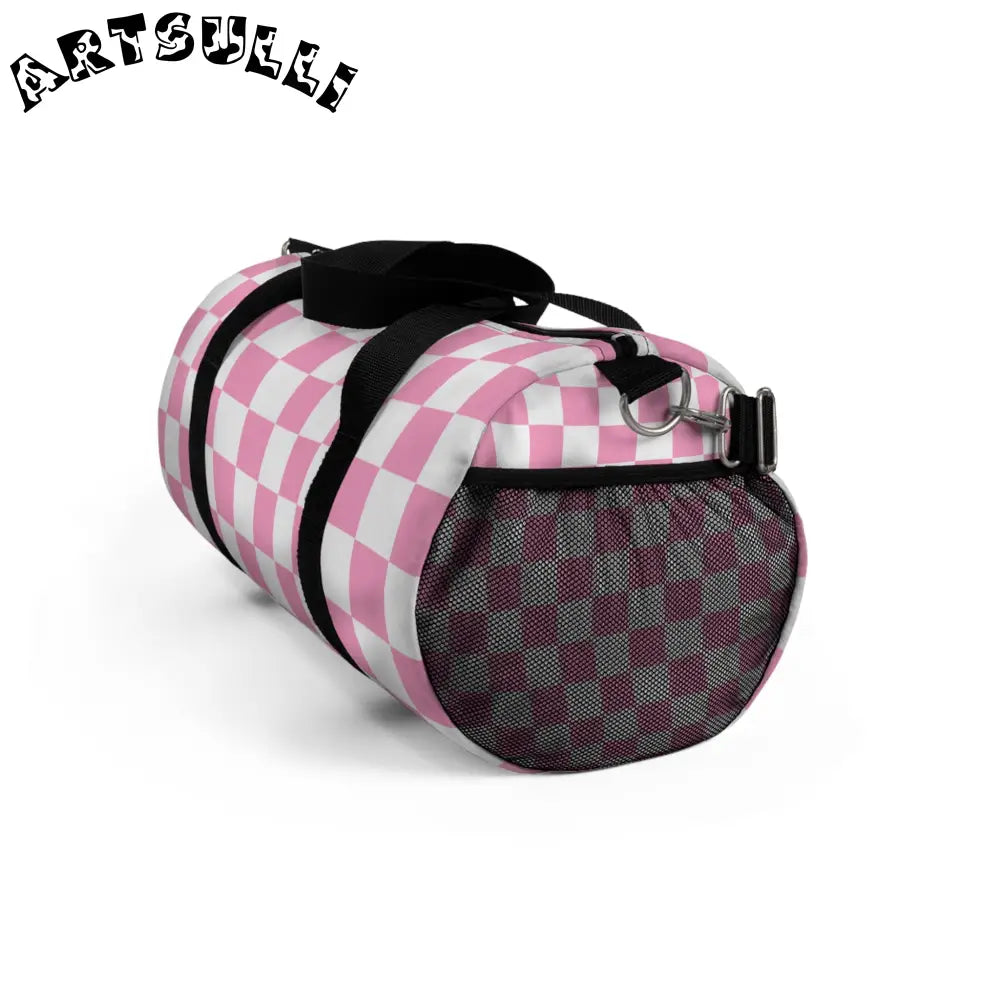JAKKOUTTHEBXX Checkerboard Hot Pink and White Duffel Bag