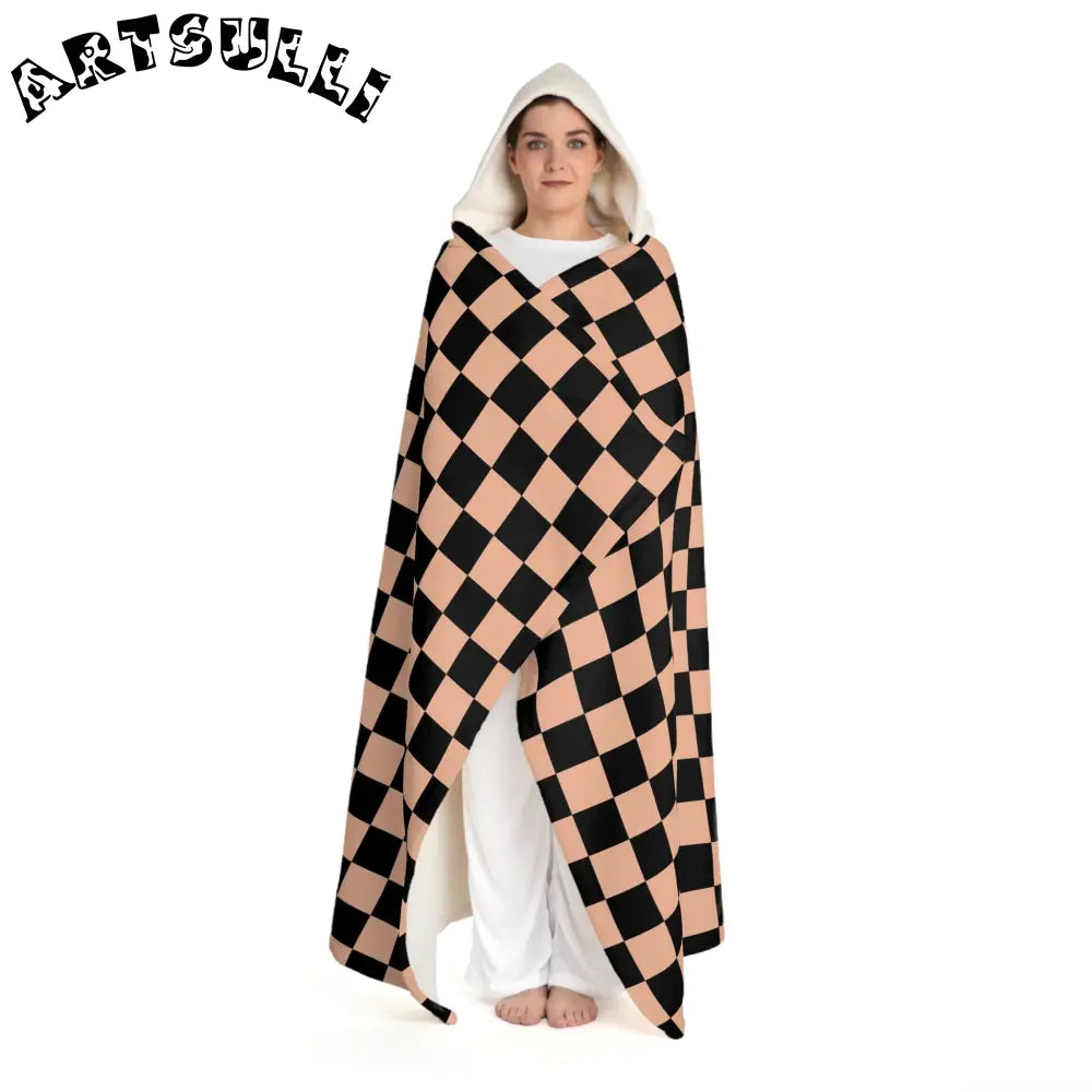 JAKKOUTTHEBXX Checkerboard II Soft Orange and Black Hooded Sherpa