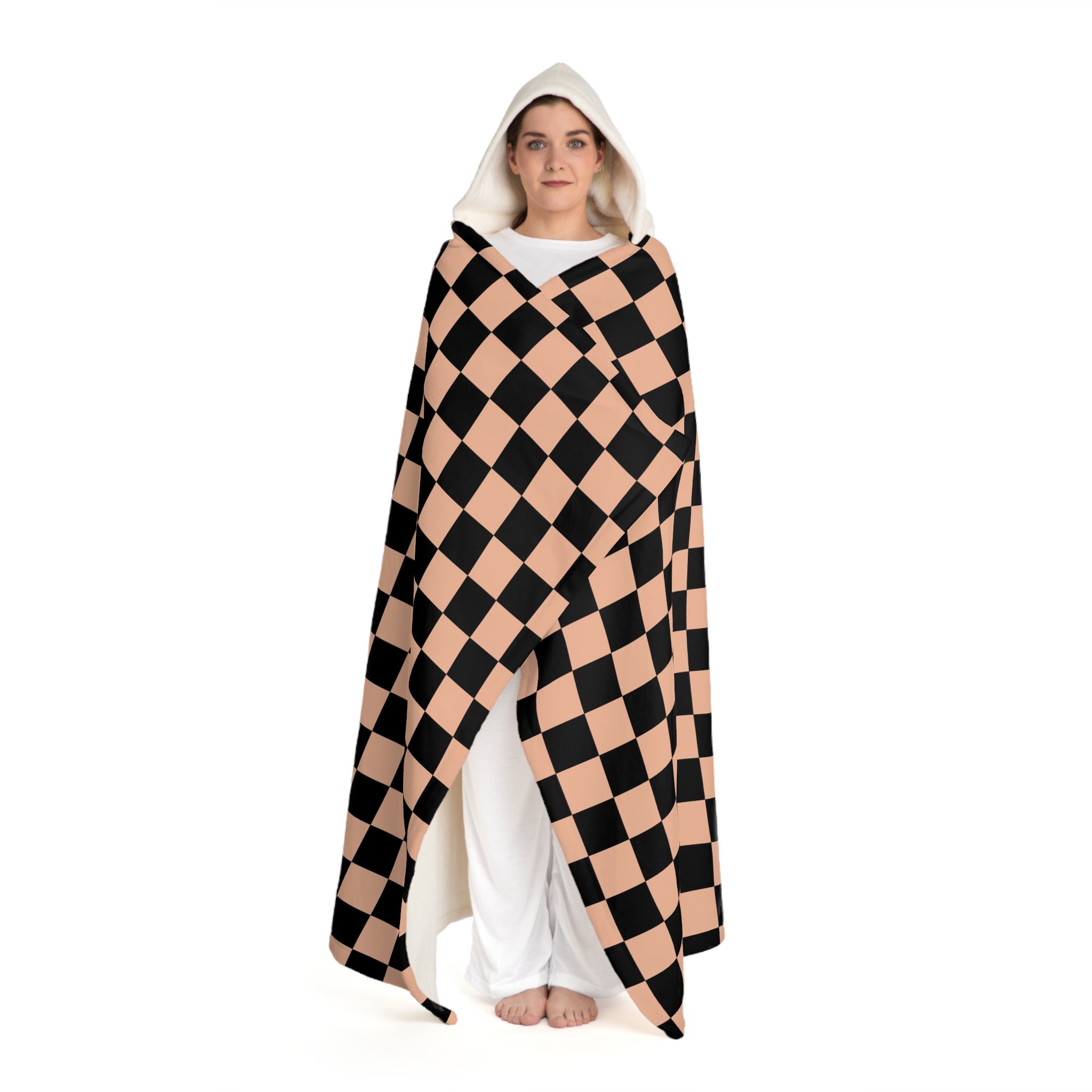 Checkerboard Blue White and Black Hooded Sherpa Fleece Blanket, Artsulli - Art is Long, Life is Short, All Over Prints, , , , , , , 