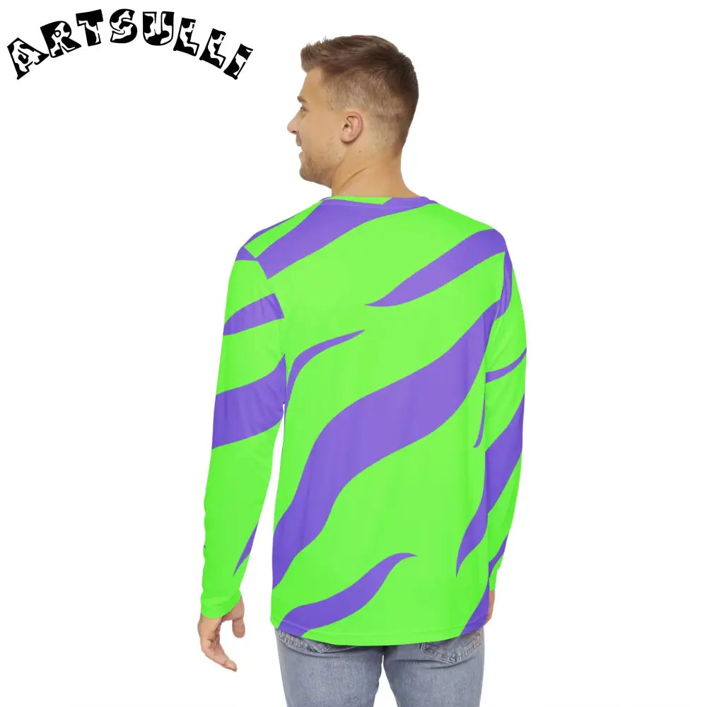 JAKKOUTTHEBXX Tyrannosaurus Print Green and Purple Men’s Long Sleeve