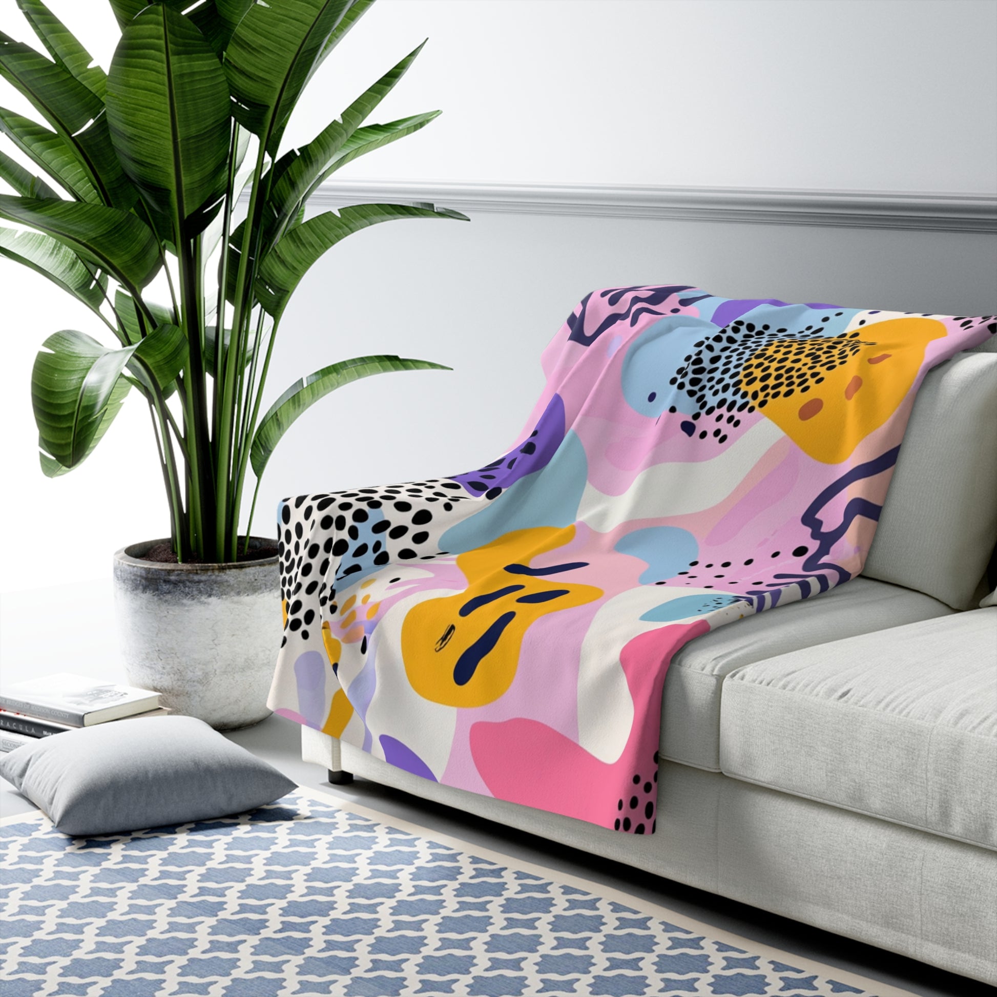 Colorful Abstract Dots and Shapes II Sherpa Fleece Blanket, Artsulli - Art is Long, Life is Short, Home Decor, , , , , , , 