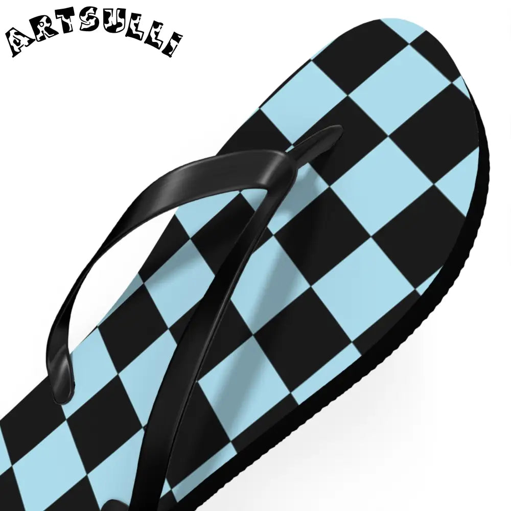 JAKKOUTTHEBXX Checkerboard Black and Blue Flip Flops JAKKOUTTHEBXX
