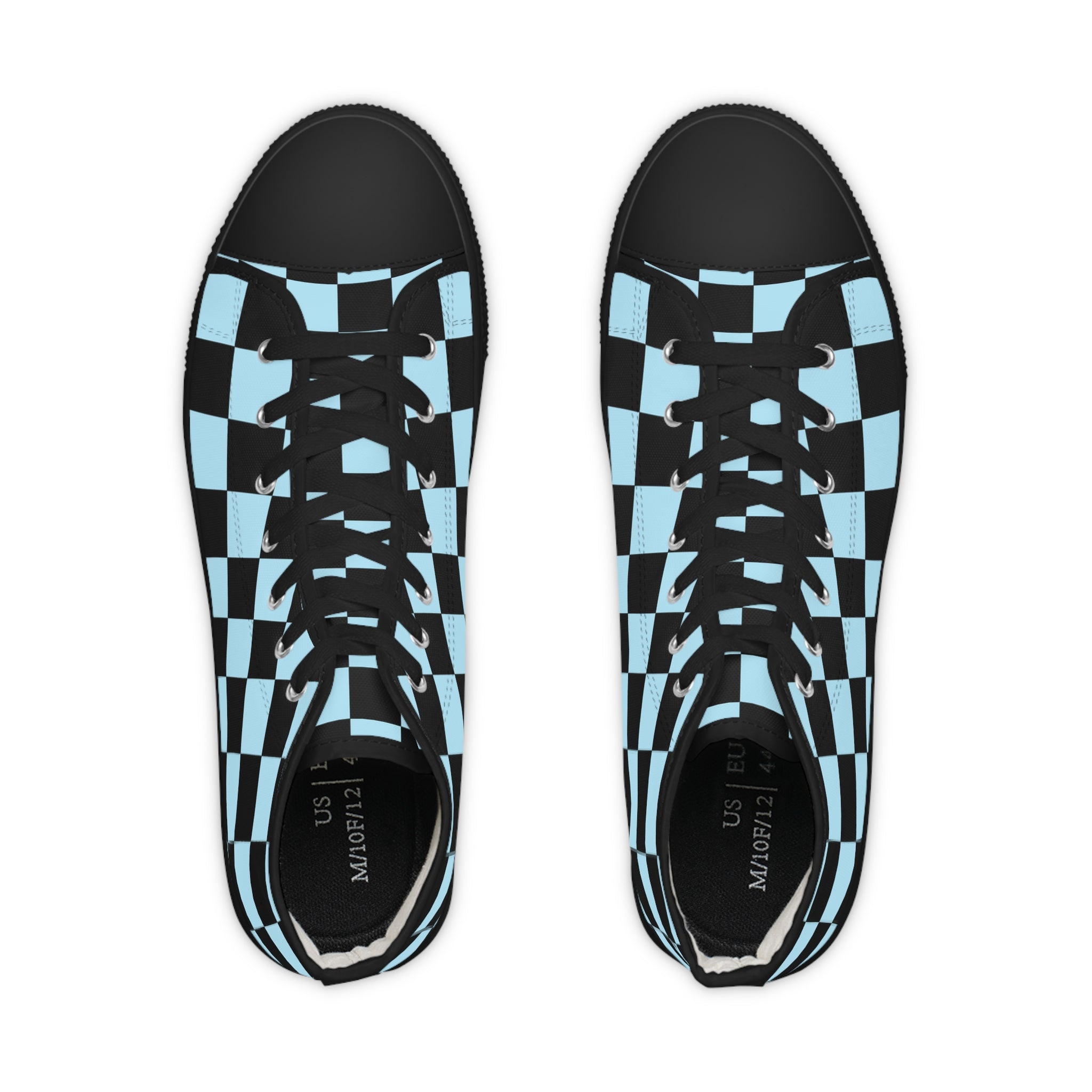 Checkerboard Black and Blue Men's High Top Sneakers, Artsulli - Art is Long, Life is Short, Shoes, , , , , , , 