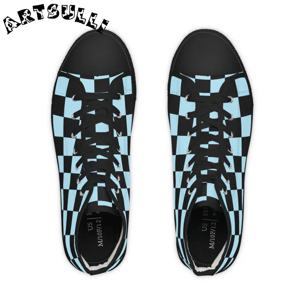 JAKKOUTTHEBXX Checkerboard Black and Blue Men’s High Top Sneakers
