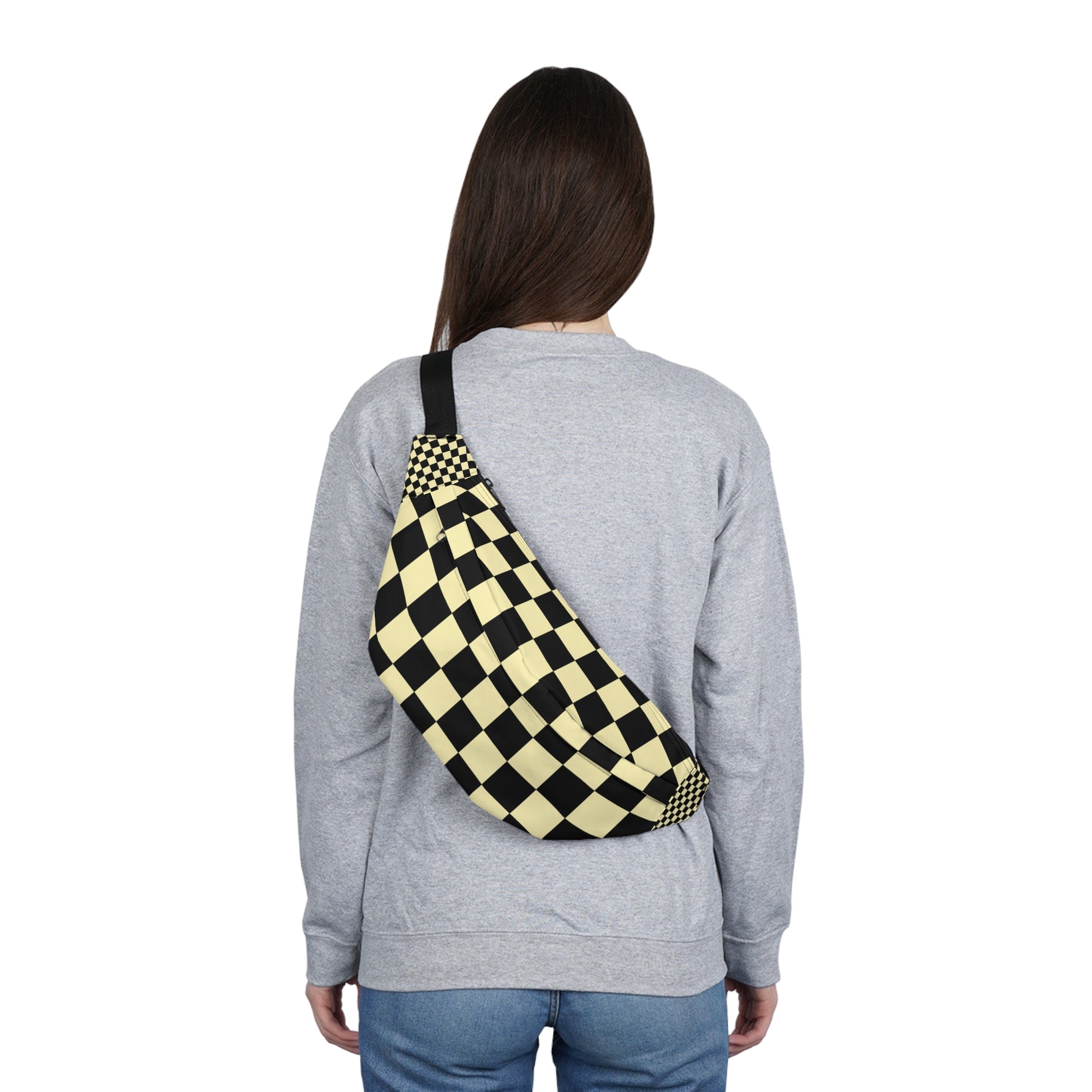 Checkerboard Black and Yellow Large Fanny Pack, Artsulli - Art is Long, Life is Short, Bags, , , , , , , 