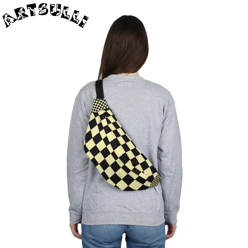 JAKKOUTTHEBXX Checkerboard Black and Yellow Large Fanny Pack
