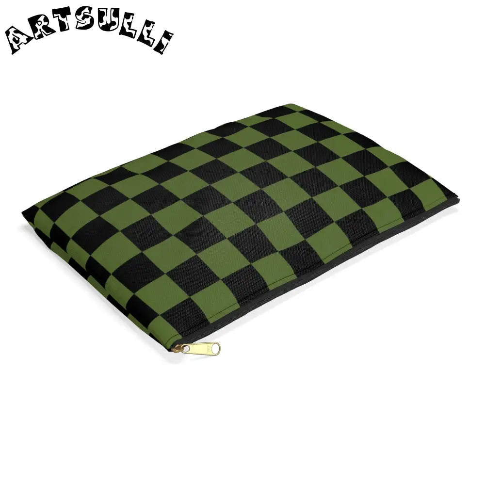 JAKKOUTTHEBXX Checkerboard Olive Green and Black Accessory Pouch