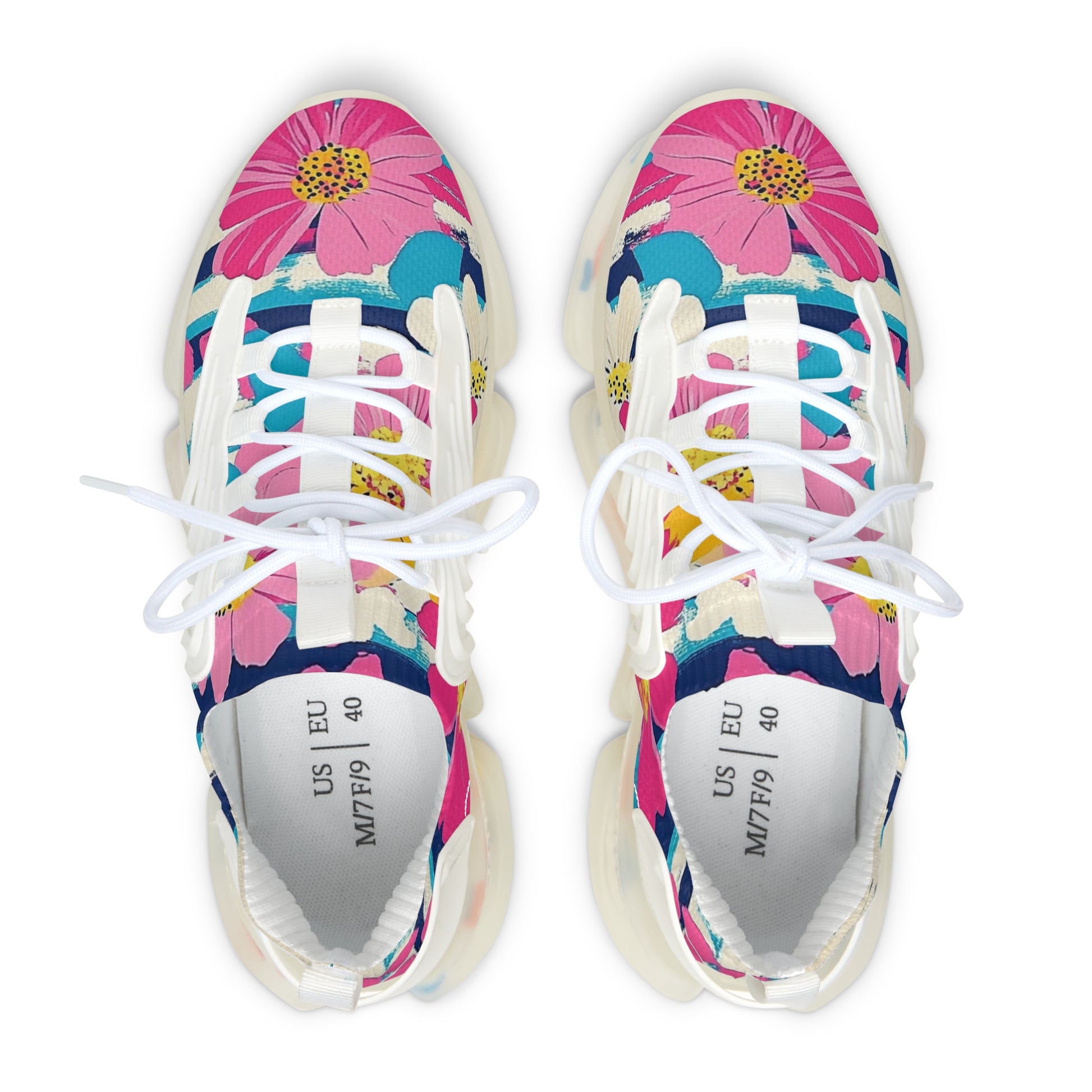 Dayglo Floral Stripes Multi-Color Women's Mesh Sneakers, Artsulli - Art is Long, Life is Short, Shoes, , , , , , , 