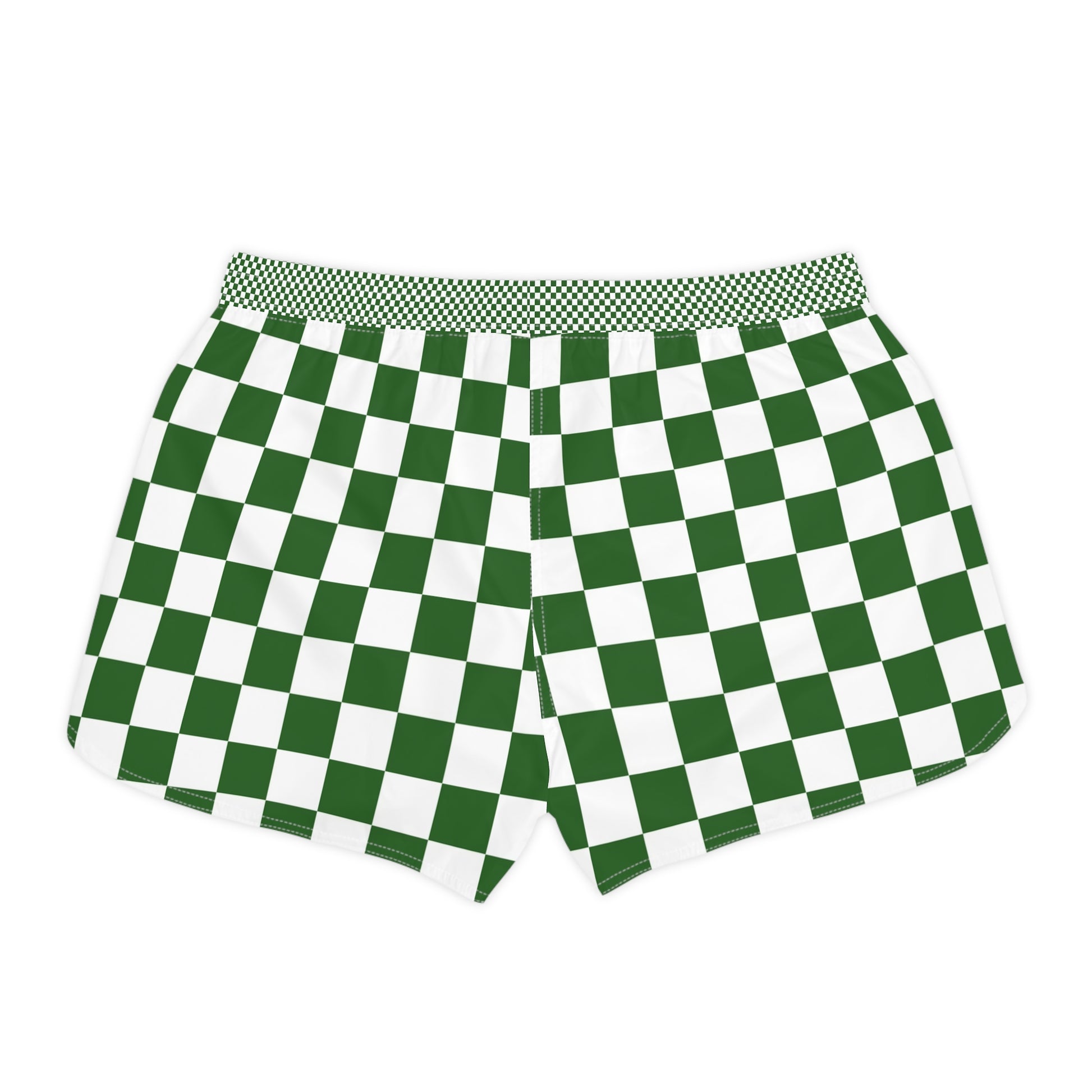 Checkerboard White and Dark Green Women's Casual Shorts (AOP), Artsulli - Art is Long, Life is Short, All Over Prints, , , , , , , 