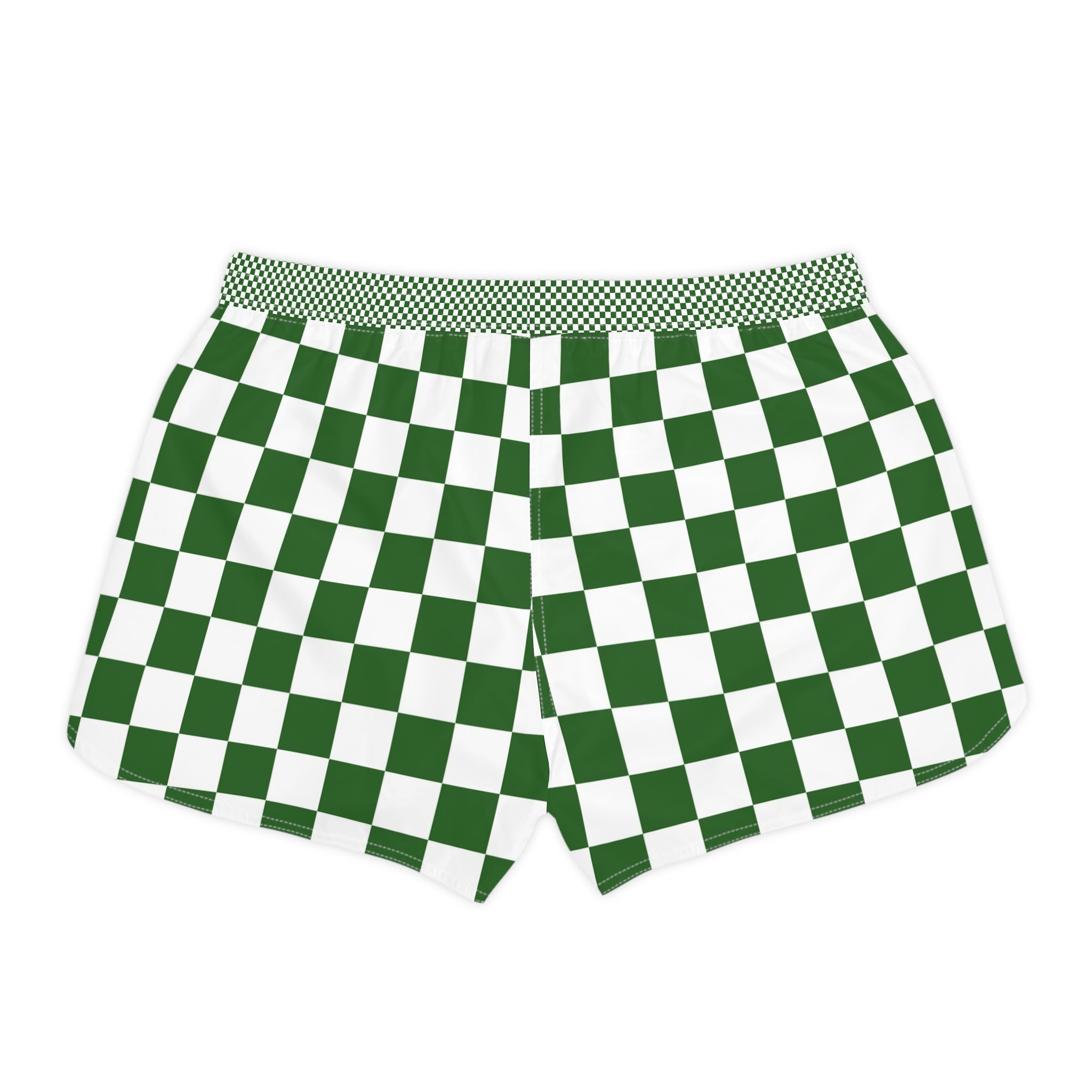 Checkerboard White and Dark Green Women's Casual Shorts (AOP), Artsulli - Art is Long, Life is Short, All Over Prints, , , , , , , 