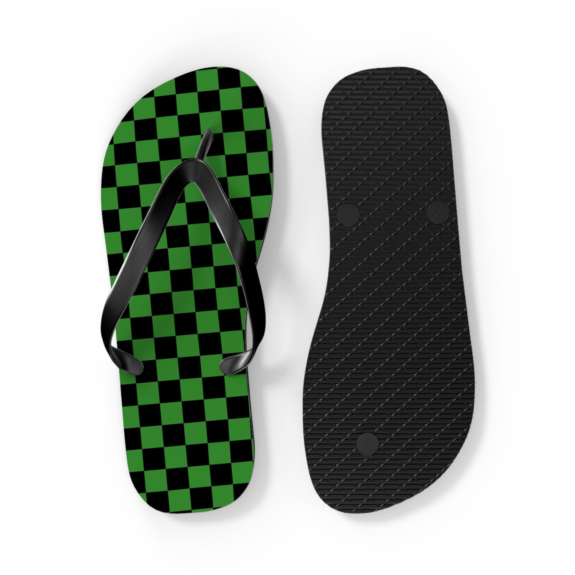 Checkerboard Green and Black Flip Flops, Artsulli - Art is Long, Life is Short, Shoes, , , , , , , 