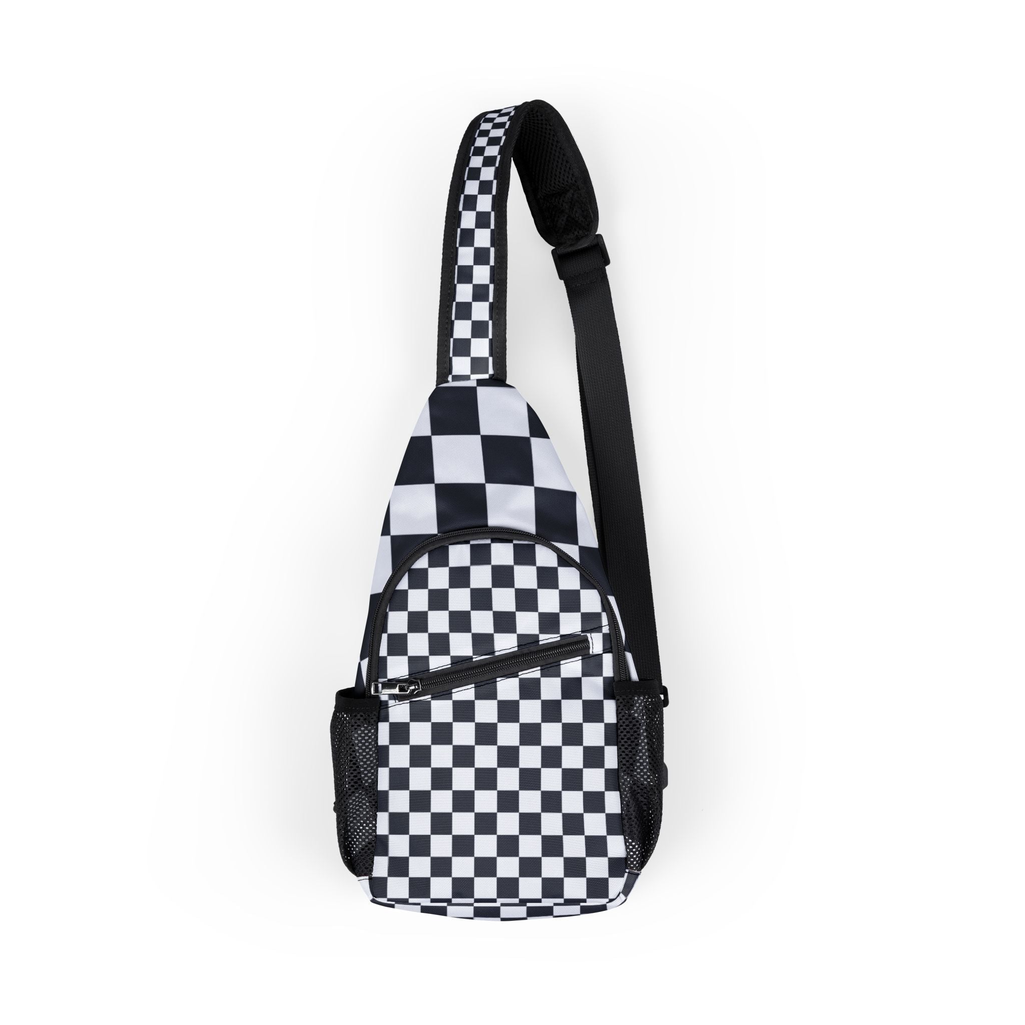Checkerboard White and Navy Blue Chest Bag (AOP), Artsulli - Art is Long, Life is Short, Bags, Size, One size, , , , , 18271347087772733328