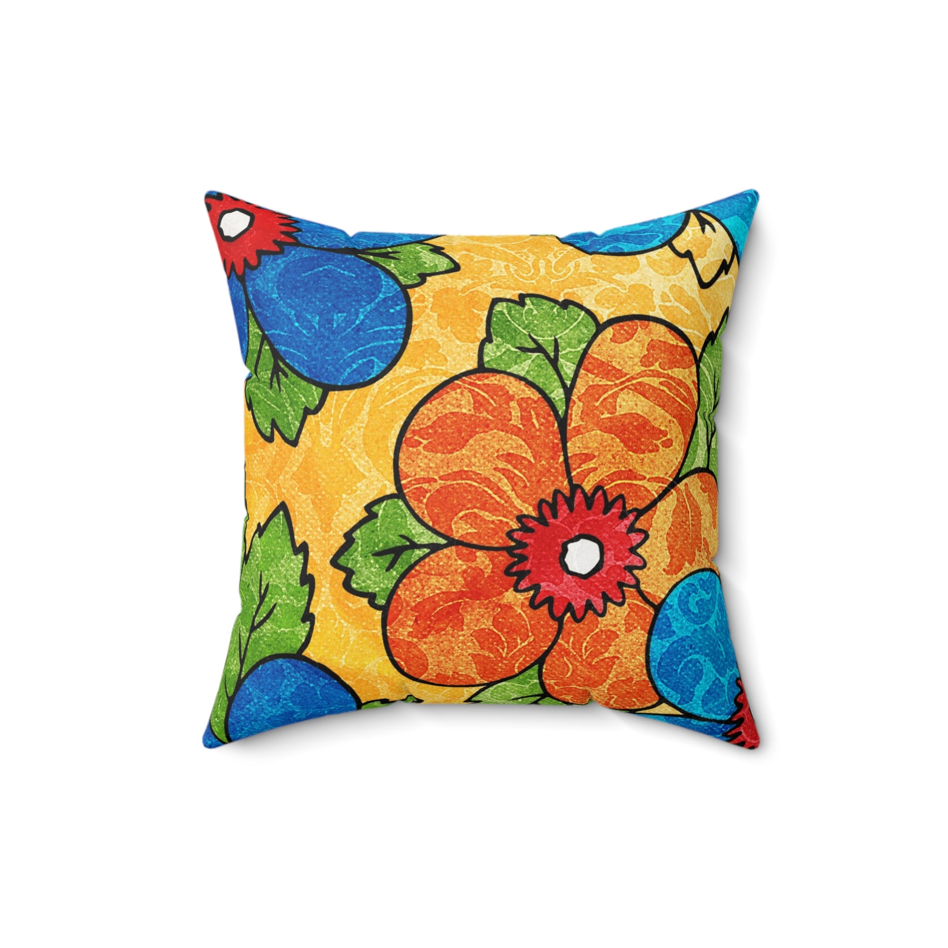 Groovy Yellow Floral Kl Spun Polyester Square Pillow, Artsulli - Art is Long, Life is Short, Home Decor, Size, 16" × 16", , , , , 25320412787482544891