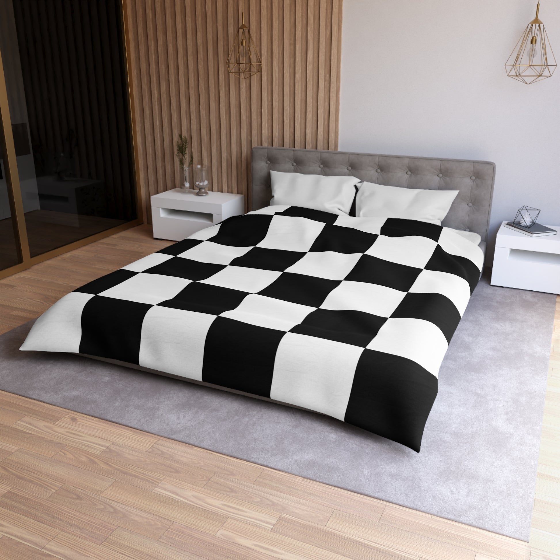Checkerboard Black and White Microfiber Duvet Cover, Artsulli - Art is Long, Life is Short, Home Decor, , , , , , , 