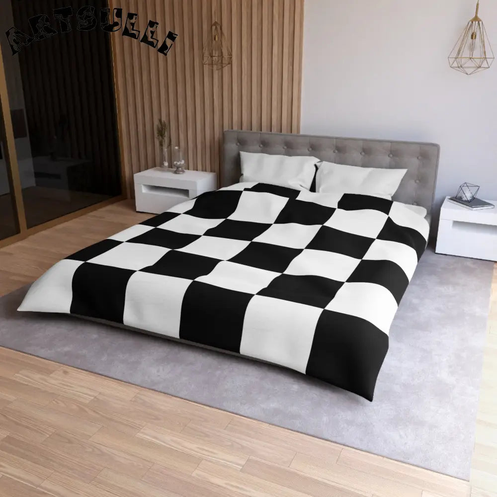 JAKKOUTTHEBXX Checkerboard Black and White Microfiber Duvet Cover