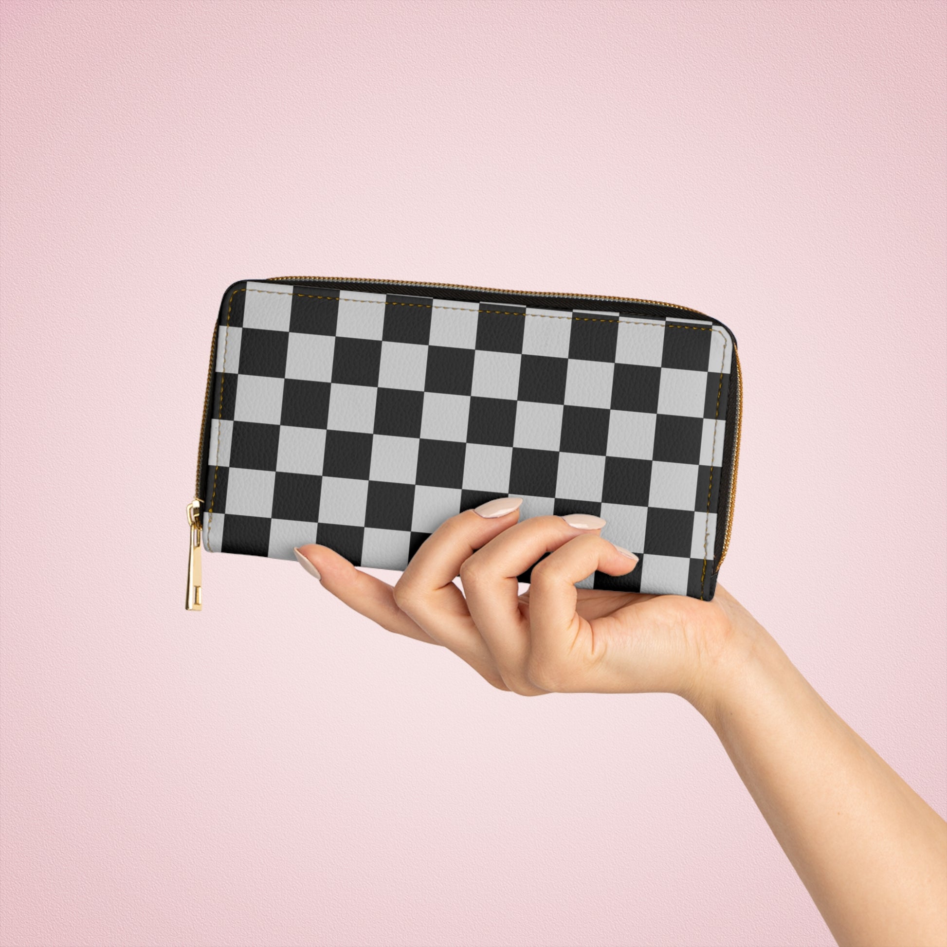 Checkerboard Dada Black and Light Gray Zipper Wallet, Artsulli - Art is Long, Life is Short, Accessories, , , , , , , 