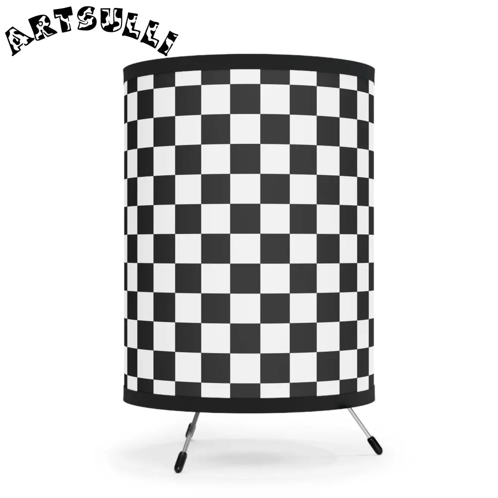 JAKKOUTTHEBXX Checkerboard Black and White Tripod Lamp with High-Res