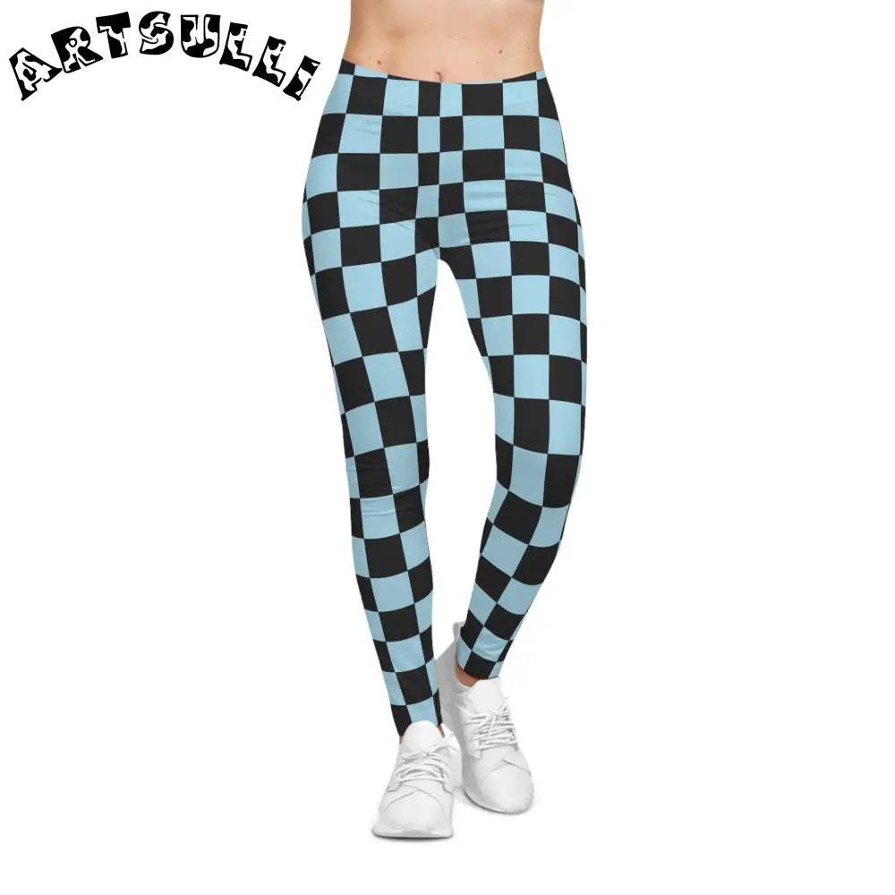 JAKKOUTTHEBXX Checkerboard Black and Blue Women’s Casual Leggings