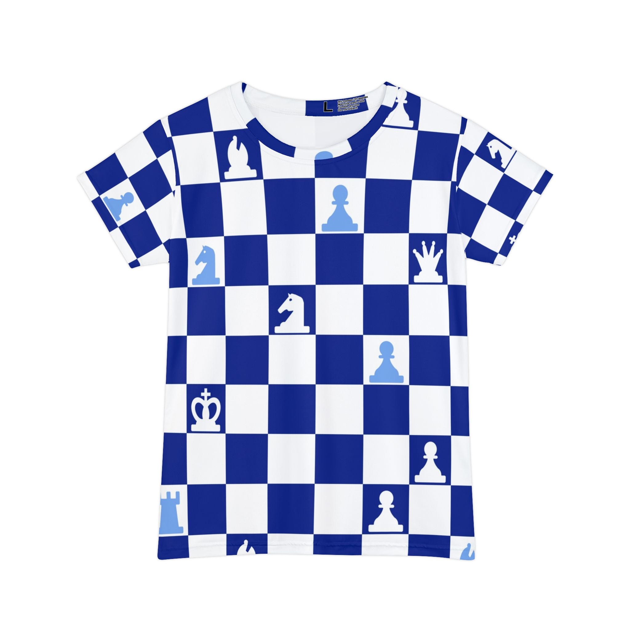 Chessboard Navy Blue Women's Short Sleeve Shirt (AOP), Artsulli - Art is Long, Life is Short, All Over Prints, Size, XS, , , , , 28364422596480923047