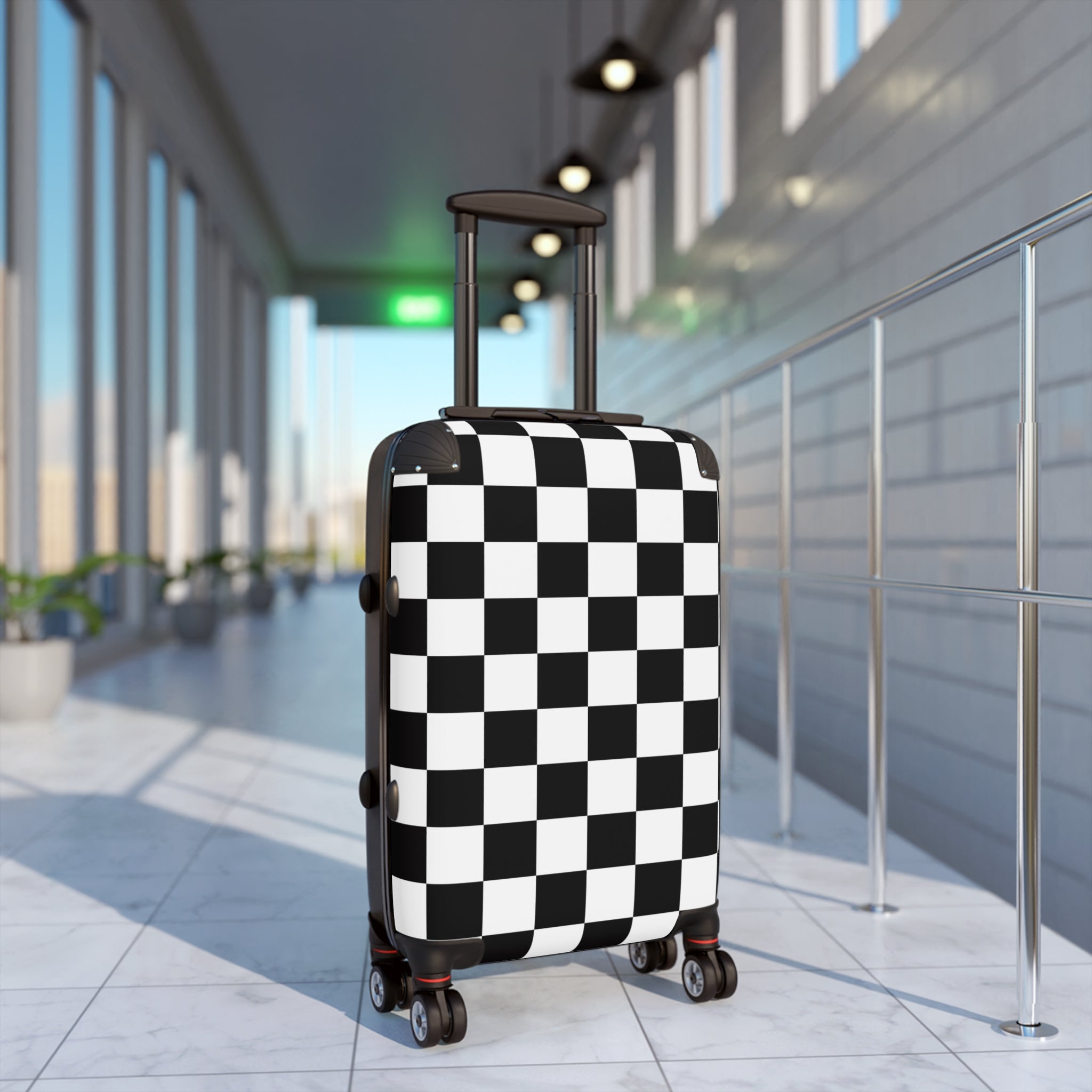 Checkerboard Black and White Suitcase, Artsulli - Art is Long, Life is Short, Bags, , , , , , , 