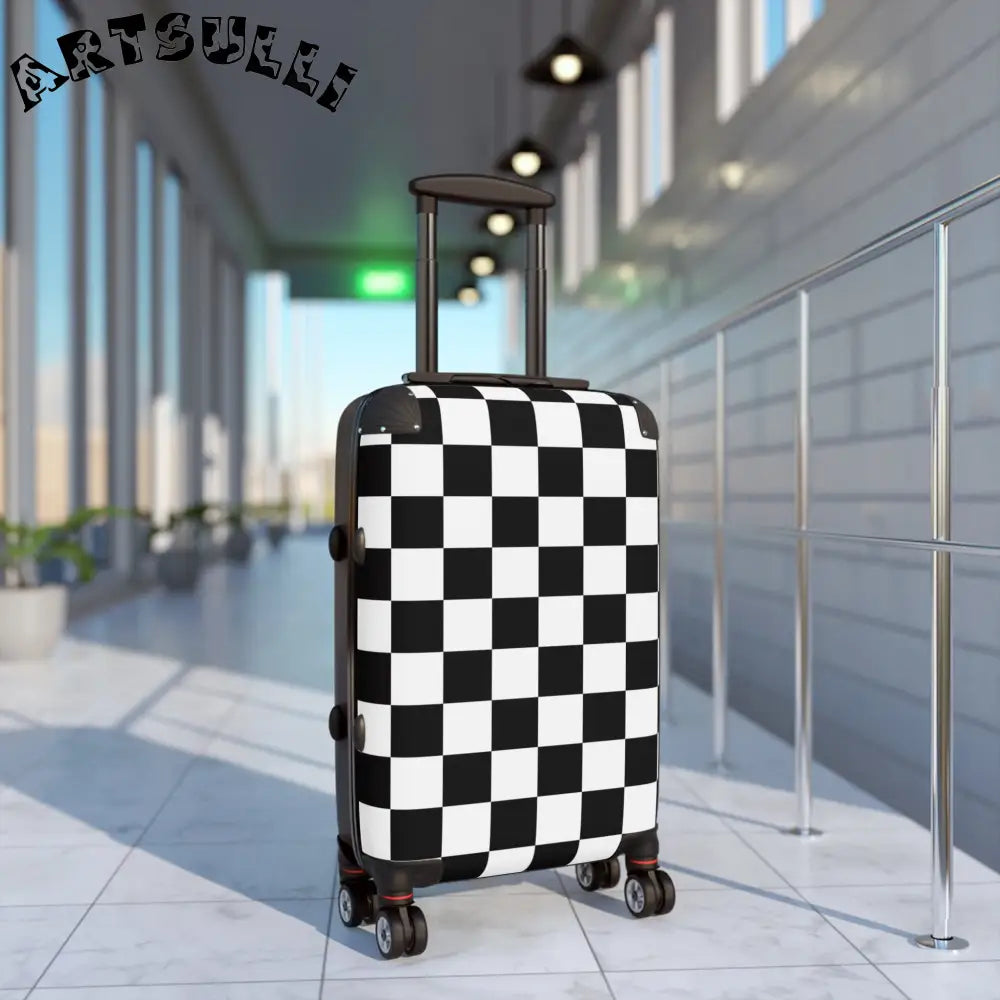 JAKKOUTTHEBXX Checkerboard Black and White Suitcase JAKKOUTTHEBXX