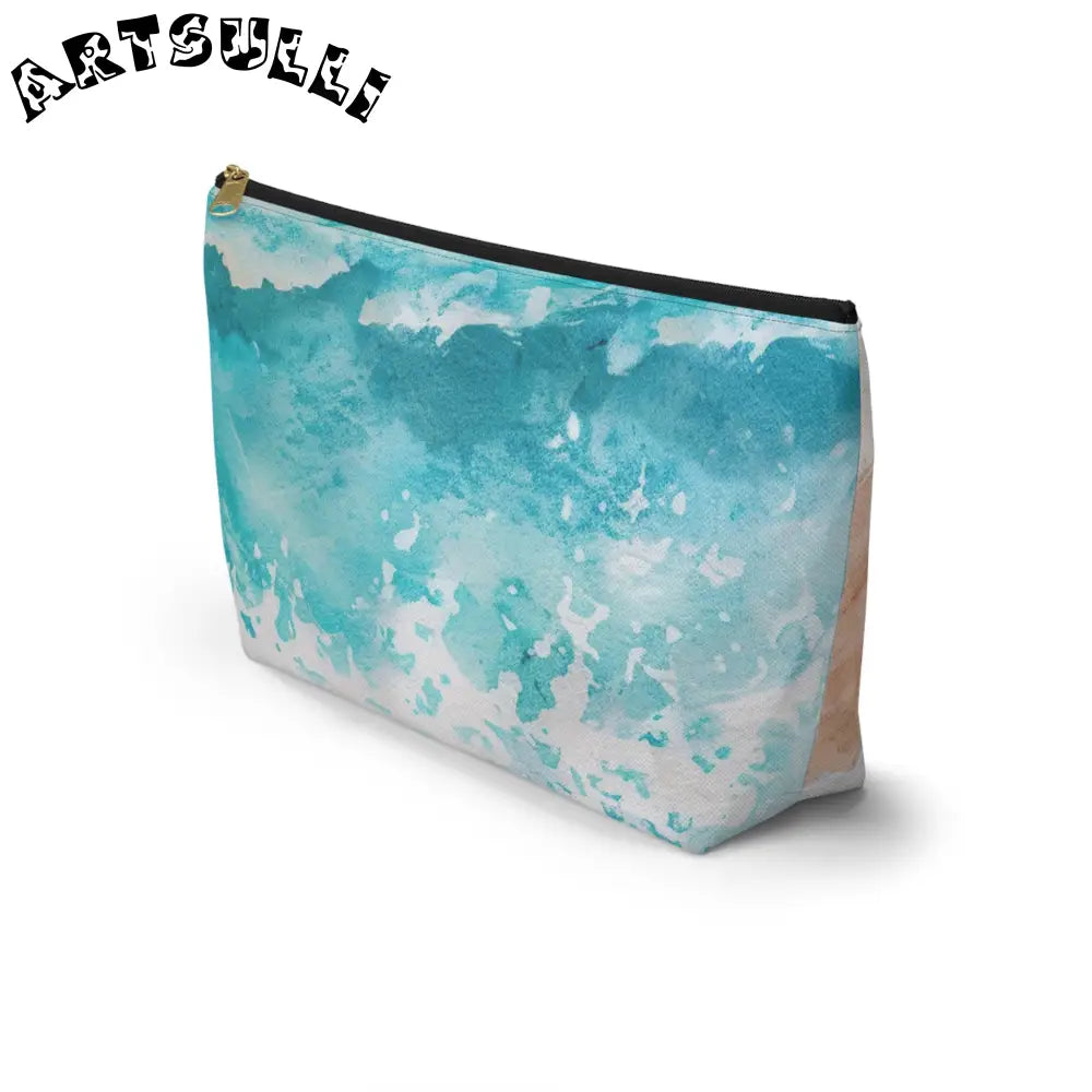 JAKKOUTTHEBXX Teal and White Abstract T-Bottom Pouch JAKKOUTTHEBXX