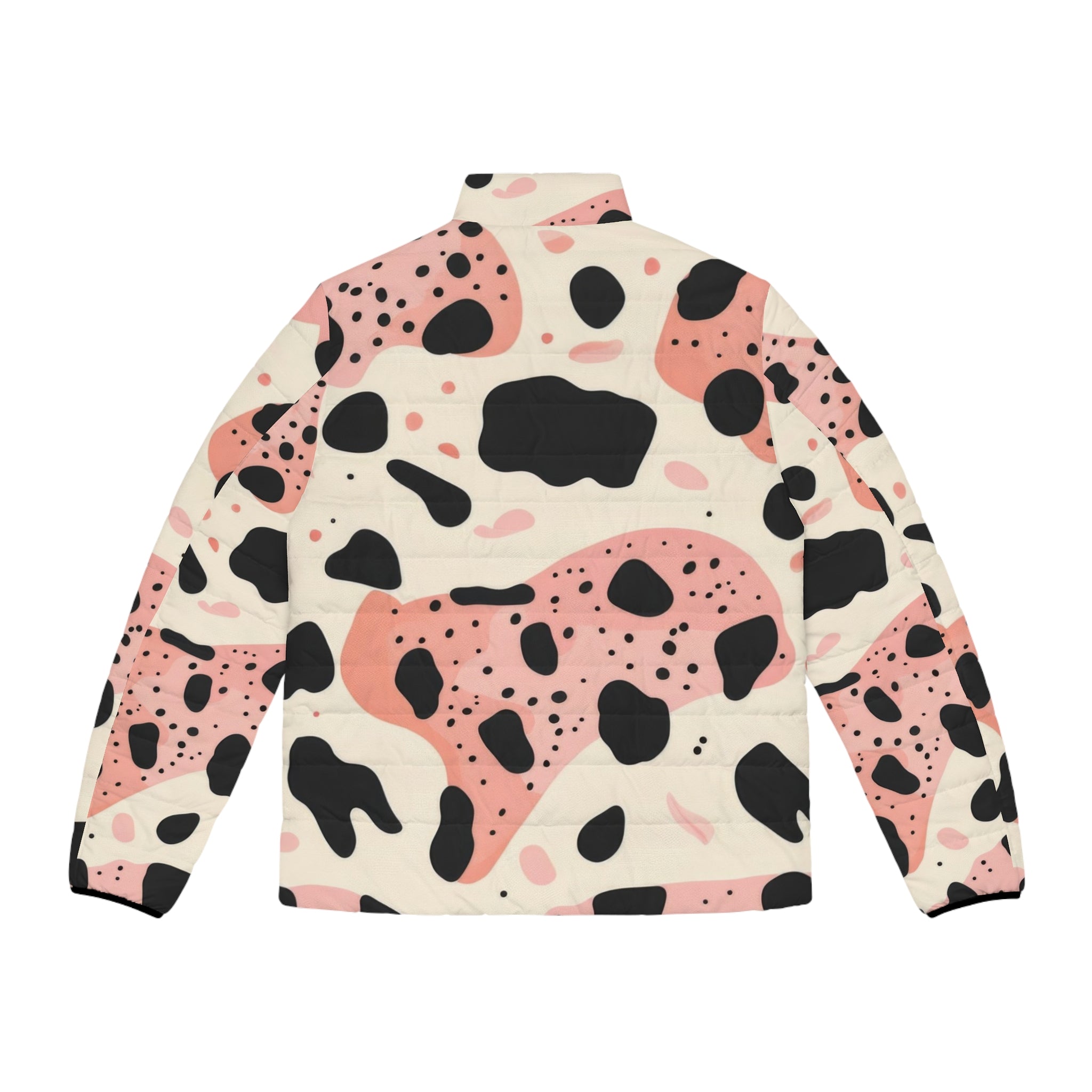 Organic Cow Print Cream and Pink Men's Puffer Jacket (AOP), Artsulli - Art is Long, Life is Short, All Over Prints, , , , , , , 