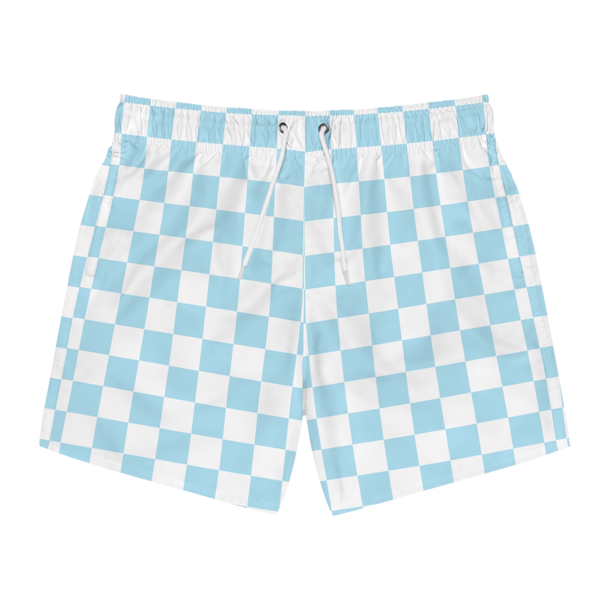Checkerboard Sky Blue Swim Trunks (AOP), Artsulli - Art is Long, Life is Short, All Over Prints, Size, XS, Color, Seam thread color automatically matched to design, , , 29795092898572210136