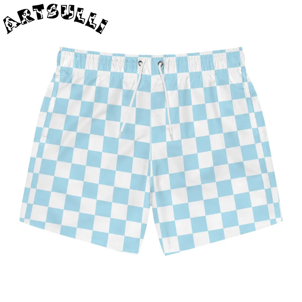 JAKKOUTTHEBXX Checkerboard Sky Blue Swim Trunks (AOP) JAKKOUTTHEBXX
