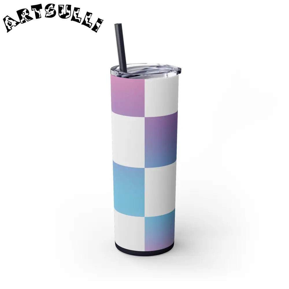 JAKKOUTTHEBXX Vaporwave Check Skinny Tumbler with Straw 20oz